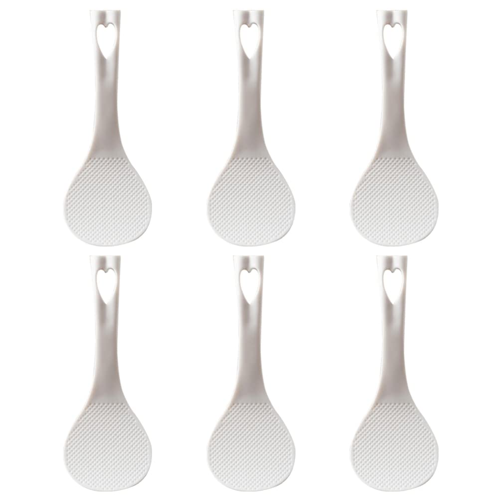 6-Piece Hemoton Non-Stick Rice Spoon Set - Japanese Cooking Scoop, Asian Rice Cooker Spoon, White PP Household & Hotel Meal Utensil - Perfect for Ramen, Sushi, and Rice Dishes