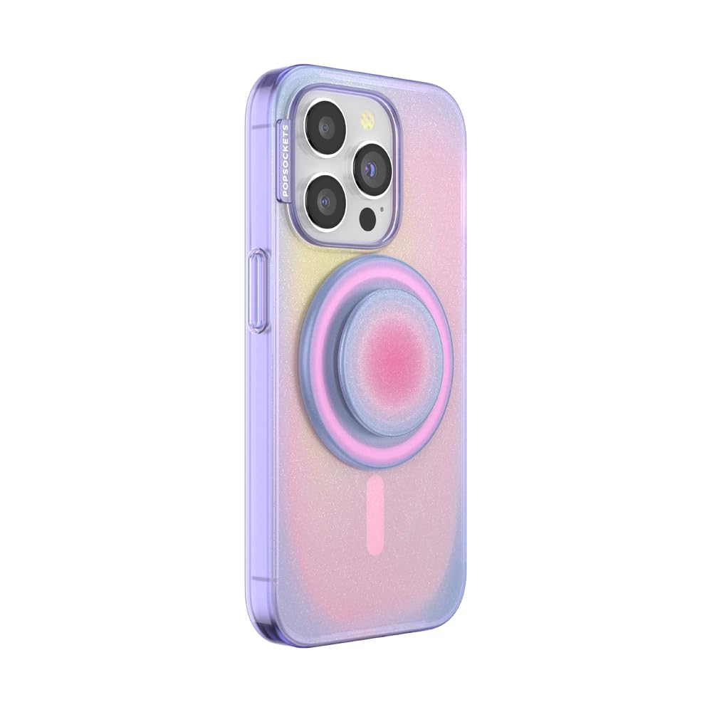PopSockets iPhone 15 Pro Case with Round Phone Grip - MagSafe Compatible Protective Cover for iPhone 15 Pro, Supports Wireless Charging - Aura Design | Perfect for Daily Use, Travel & Hands-Free Convenience
