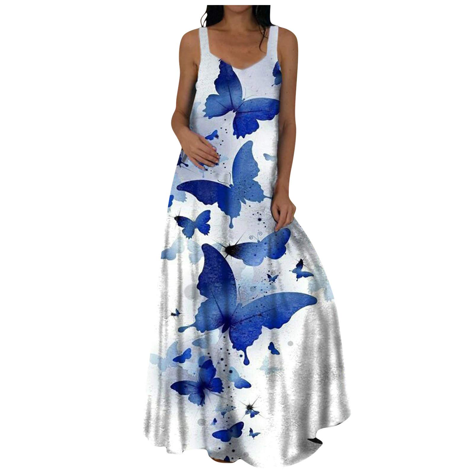 Women's Backless Halter Maxi Dress - Tropical Sleeveless Sexy Summer Beach Dress for Casual Outings & Vacation Getaways