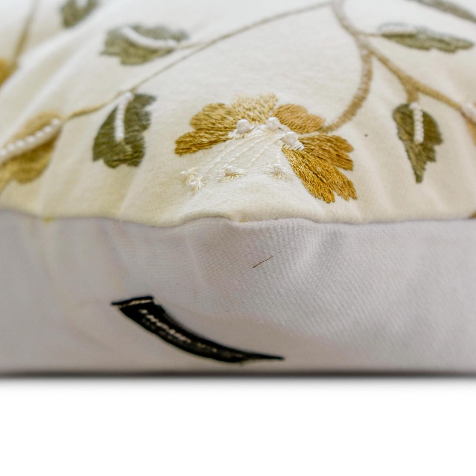 Amber Bloom White Cotton Throw Pillow Cover - Soft Decorative Cushion Case for Sofa, Bed, Living Room & Home Decor