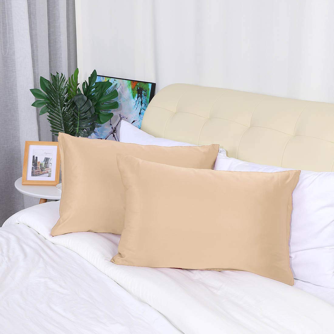 PiccoCasa 4-Pack Luxury Satin Pillowcases with Zipper - Super Soft Silky Pillow Covers (14x20 Inches, Champagne) for Bedroom, Travel & Gift Giving