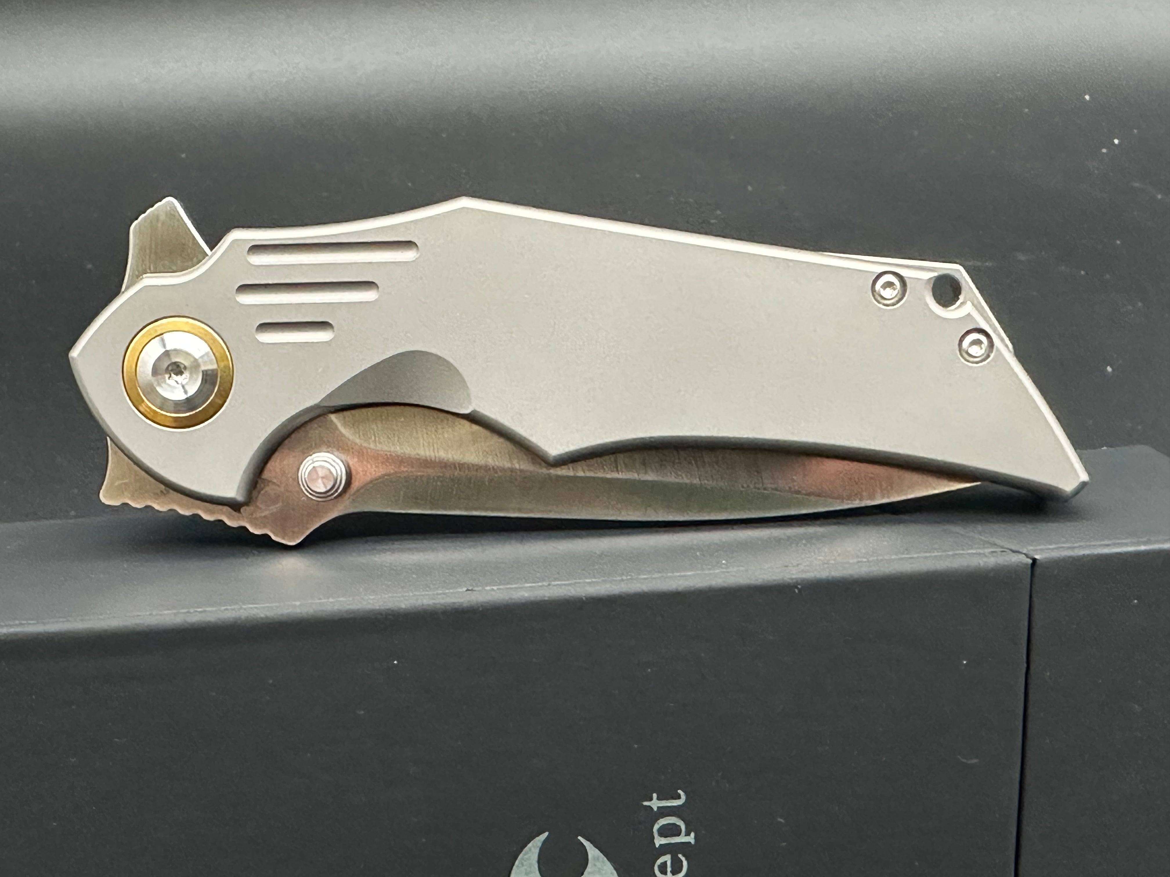 Premium Kansept Delta Titanium Folding Knife with CPM S35VN Stonewash Blade - EDC Pocket Knife for Outdoor Camping, Hiking & Survival Gear
