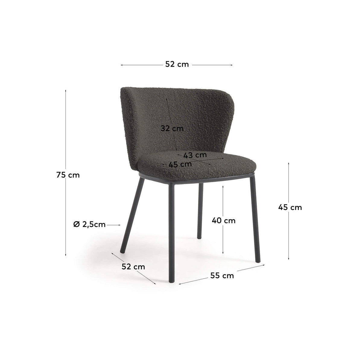 Ciselia Boucle Dining Chair - Modern Upholstered Accent Chair for Kitchen, Dining Room, and Home Decor | Soft Textured Fabric with Sturdy Wooden Legs | Perfect for Small Spaces and Entertaining Guests