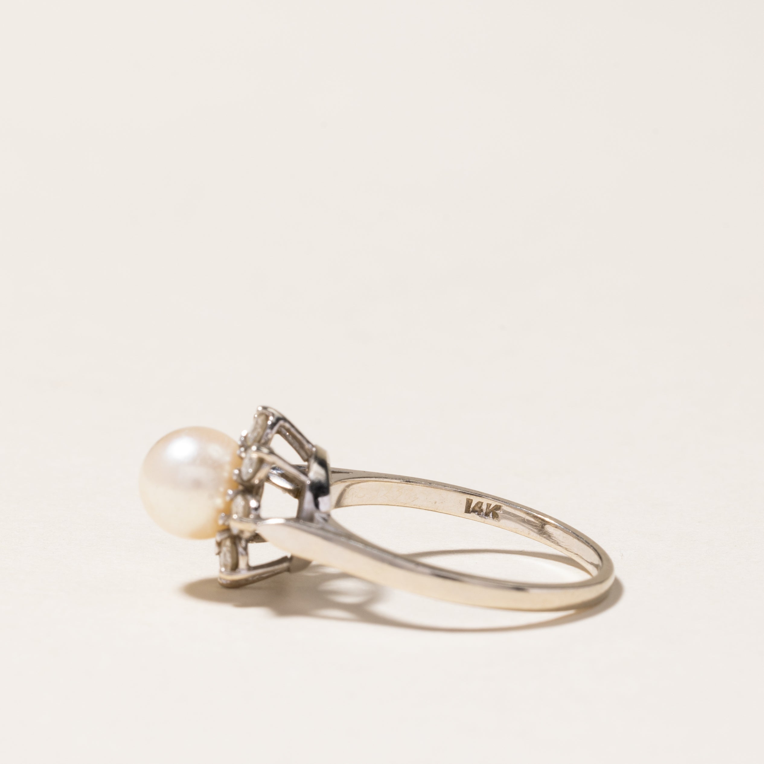 Birks Pearl & Diamond Petal Halo Ring - 6.60mm, 0.24ctw, Size 6 | Elegant Bridal Jewelry, Wedding Band, Anniversary Gift for Her