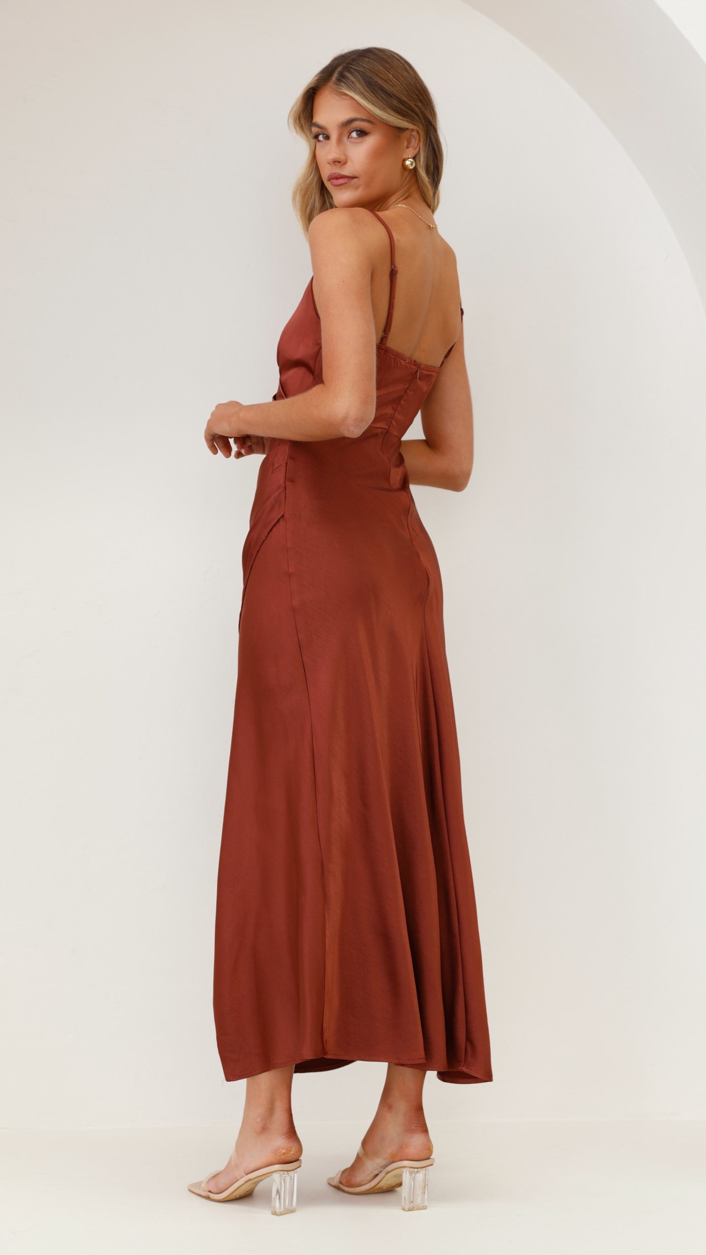 Elsa Midi Dress in Rust - Elegant A-Line Floral Summer Dress for Women | Perfect for Weddings, Parties & Date Nights