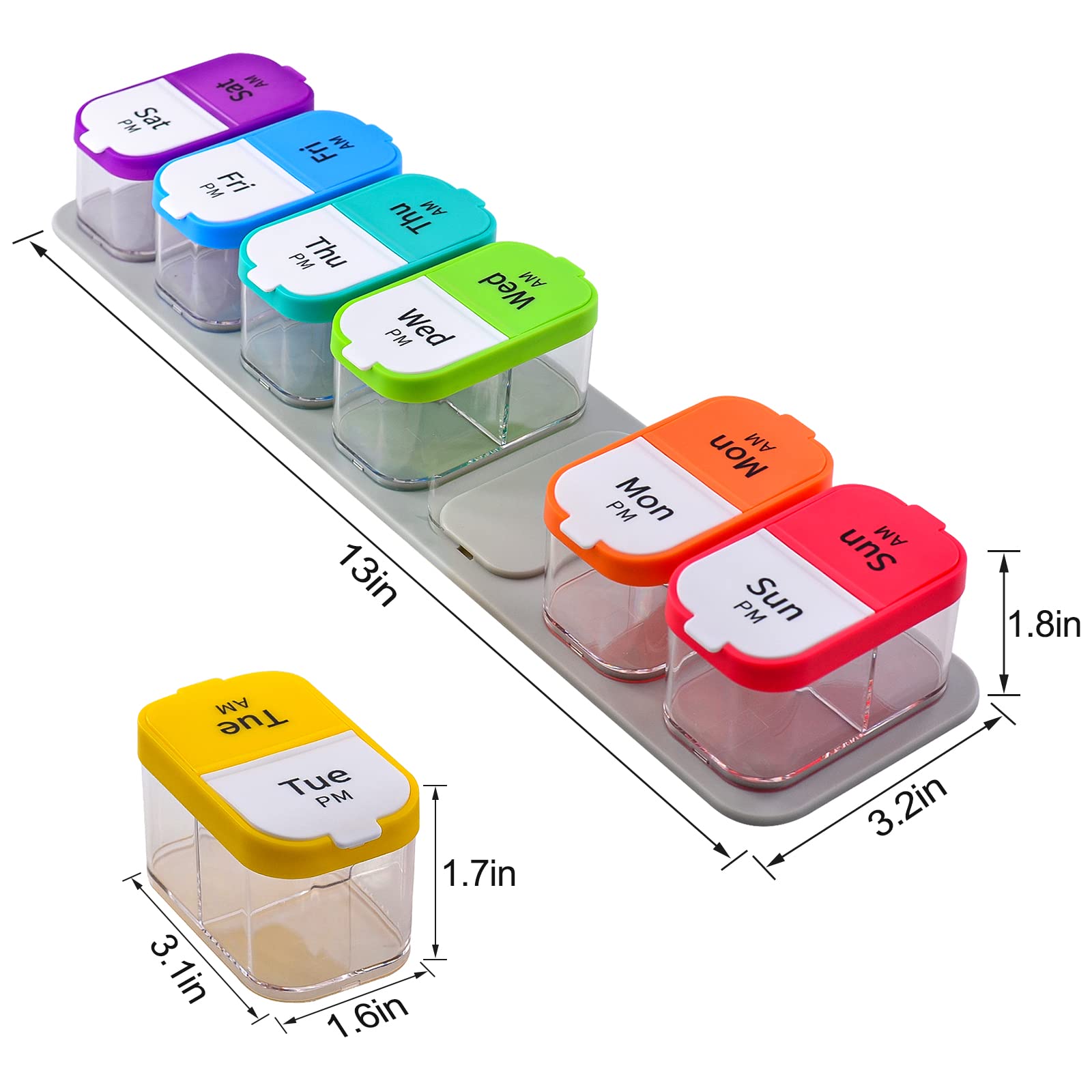 Greencycle Weekly Pill Organizer - 2 Times Daily Moisture-Proof Medicine Box with 8 Compartments for Vitamins, Fish Oil & Supplements | Perfect for Seniors, Arthritis Patients & Travel Use (8 Pack)