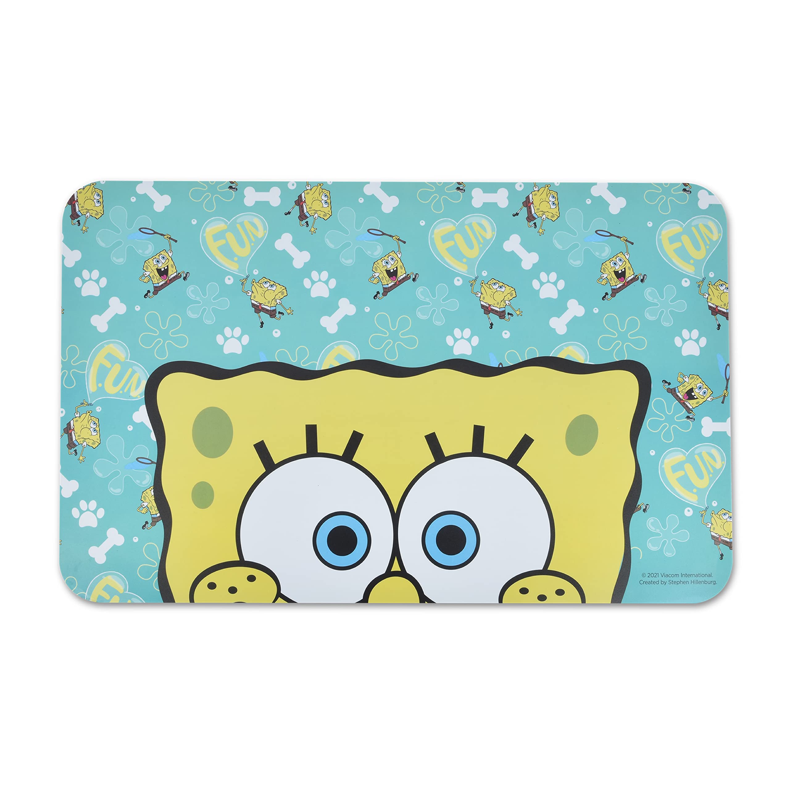 SpongeBob SquarePants Dog Placemat - Non-Slip Silicone Pet Feeding Mat with Leak Proof Design for Food & Water Bowls - 19