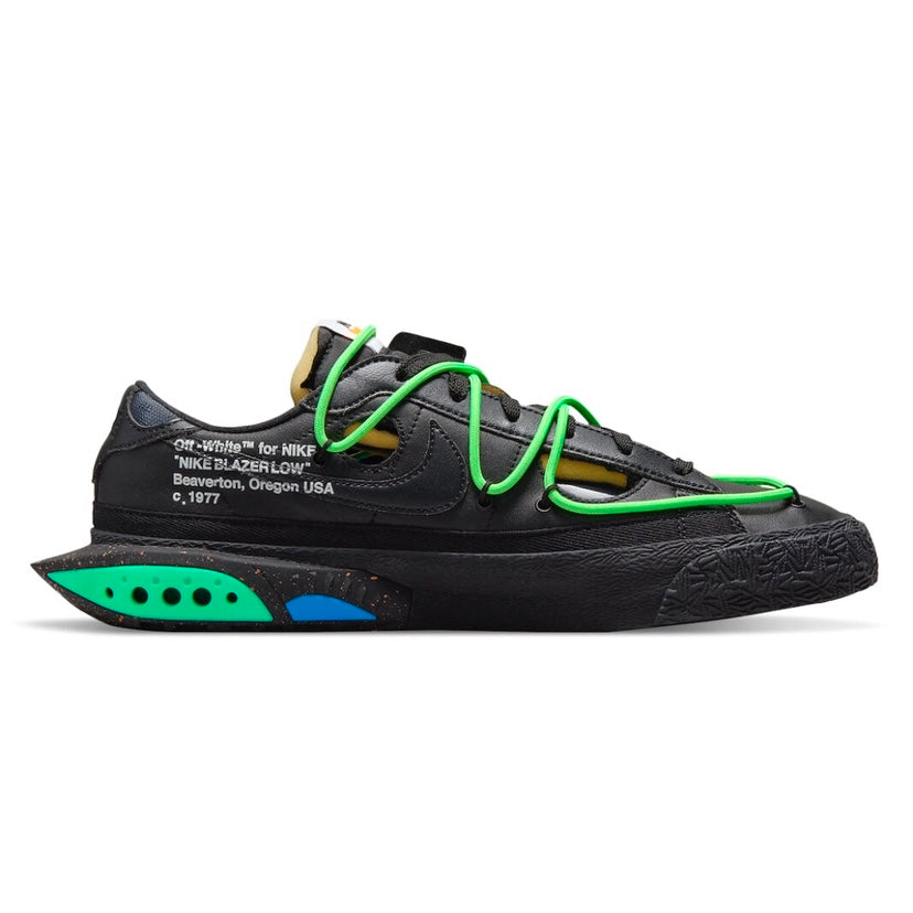 Off White x Nike Blazer Low Sneakers - Black & Green Colorway - Men's/Women's Basketball Shoes for Streetwear & Casual Wear