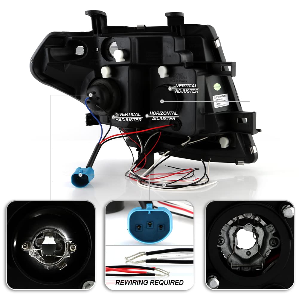 ACANII LED Halo Projector Headlights for 2005-2008 Nissan Frontier & 2005-2007 Pathfinder - Black Housing Headlamps Pair (Left+Right) | Improved Night Visibility & Stylish Upgrade