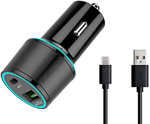 UrbanX 21W Fast Car Charger with PD 3.0 & USB A to Micro USB Cable (3.3FT/1M) - Compatible with BLU Pure View, Trucks & All Vehicles - Black | Perfect for Road Trips & Daily Commuting