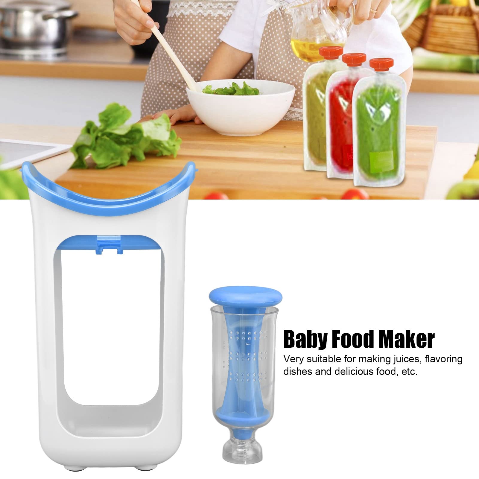 Baby Food Maker & Puree Blender - 4-in-1 Baby Food Processor with Grinder, Chopper & Pouch Filler - BPA-Free Infant Feeding Supplies (Blue) - Perfect for Homemade Baby Food Prep & On-the-Go Feeding