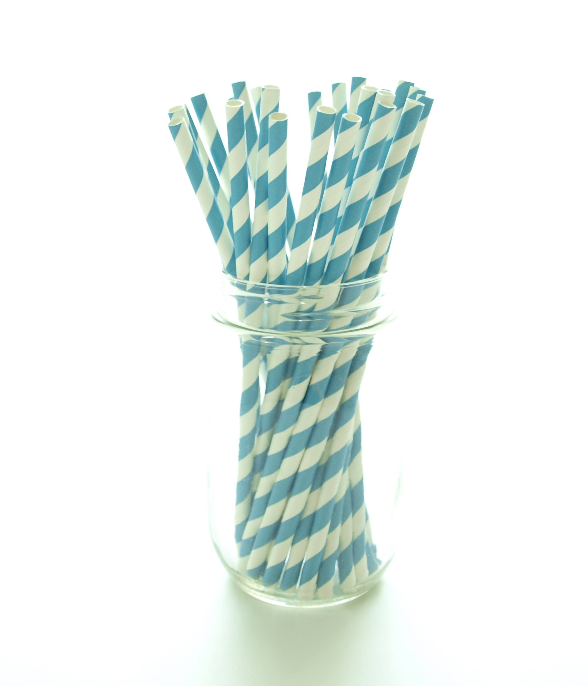 Eco-Friendly Aqua Blue Striped Paper Drinking Straws - 25 Pack Biodegradable Party Straws for Birthday, Wedding & Summer Drinks - Vintage Style Bulk Straws for Smoothies, Cocktails & Iced Coffee