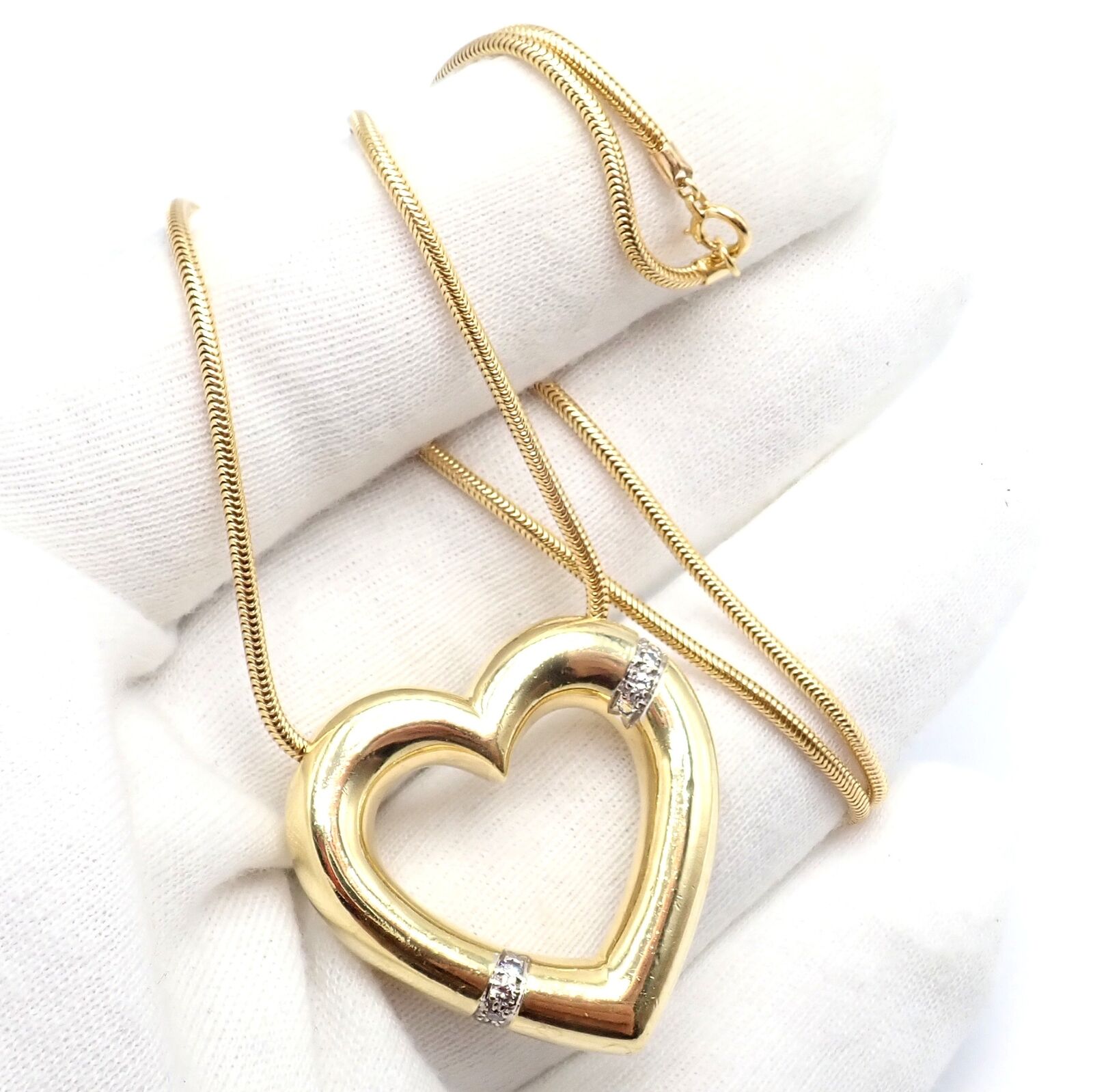 Vintage Tiffany & Co Picasso 18k Yellow Gold Diamond Large Heart Pendant Necklace for Women - Elegant Jewelry Gift for Anniversary, Valentine's Day & Special Occasions