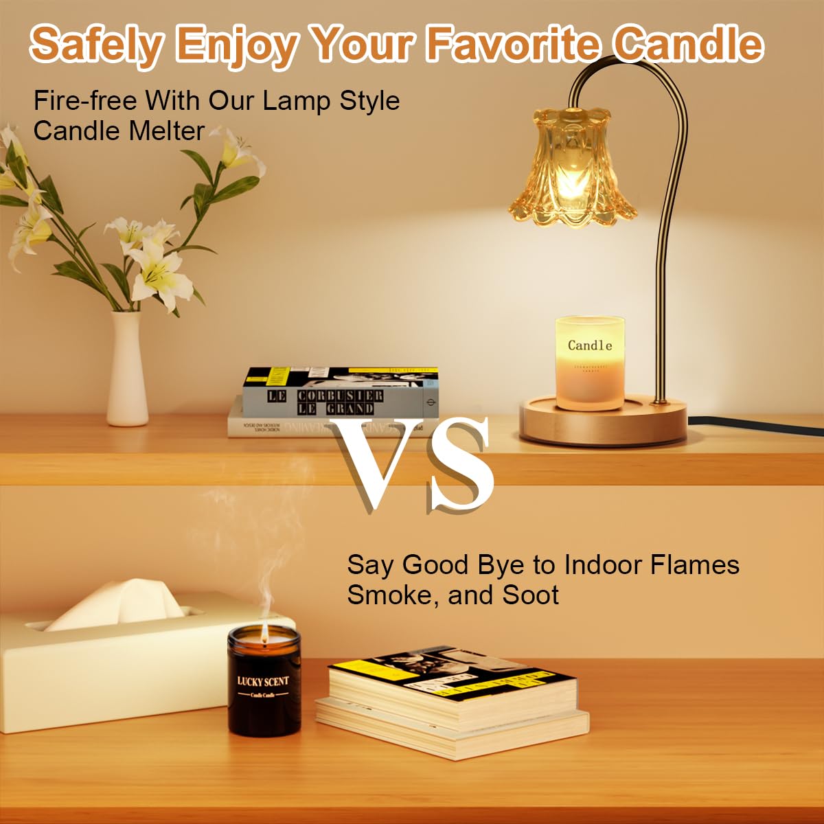 Dimmable Candle Warmer Lamp with Timer - Wax Melter for Scented Candles - Compatible with Small & Large Jars - Includes 2 LED Bulbs - Perfect for Home, Office & Spa Relaxation