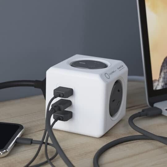 Allocacoc PowerCube Extended USB Charger with 2A Ports + 1C PD 20W Fast Charging | 1.5m Cable | Compact Multi-Port Wall Adapter for Home, Office & Travel Charging Needs