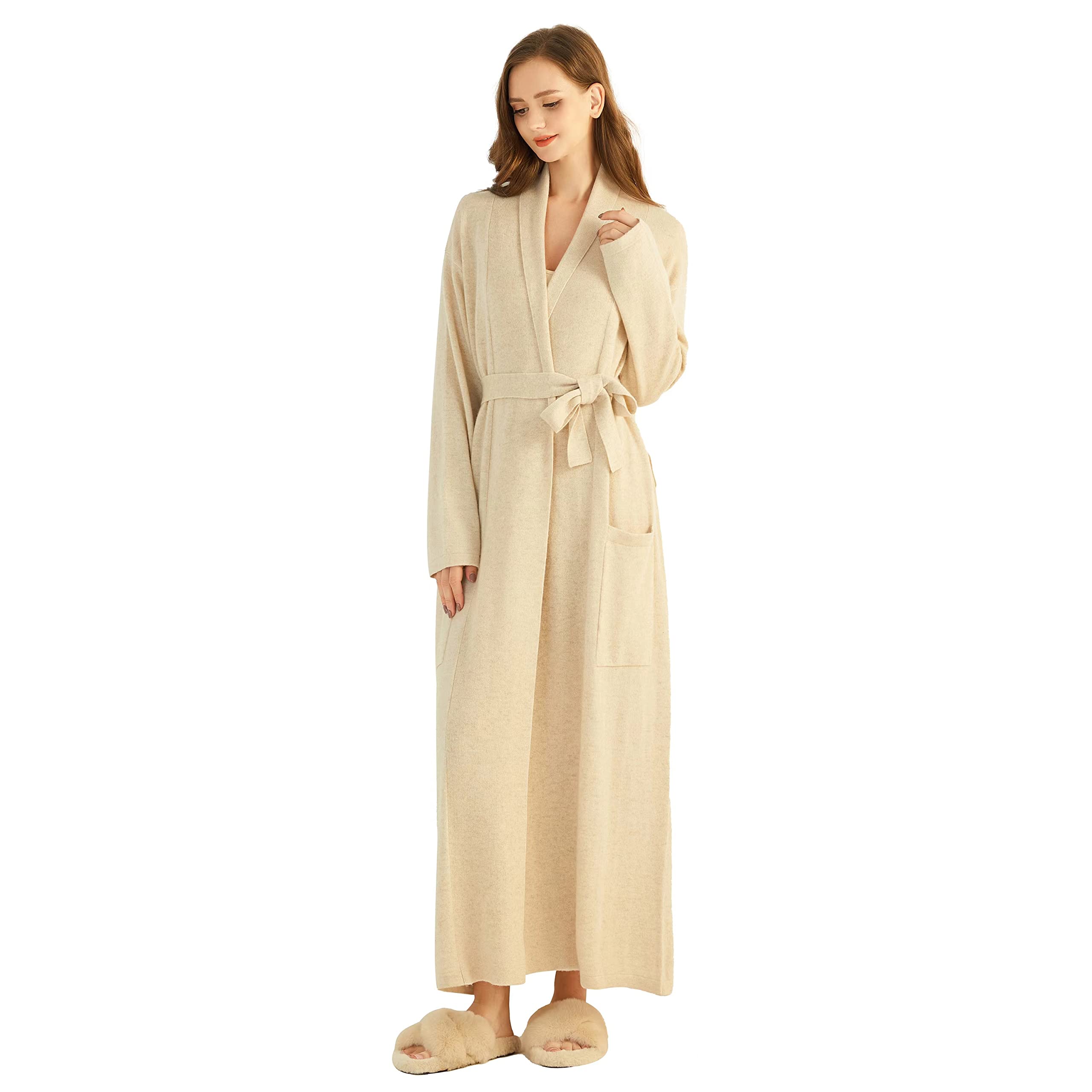 Luxury 100% Pure Cashmere Robe for Women - Soft & Warm Winter Bathrobe with Belt - Perfect Spa, Bridal, Birthday Gift in Elegant Gift Box - Cozy Home, Hotel & Vacation Wear