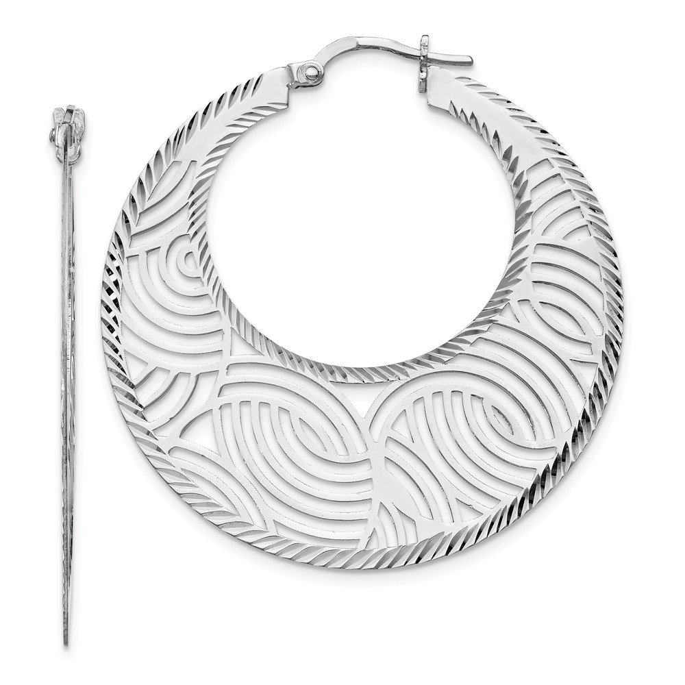 925 Sterling Silver Large Hoop Earrings for Women - Elegant Cut-Out Design, High Polish Finish | Perfect for Parties, Date Nights & Special Occasions