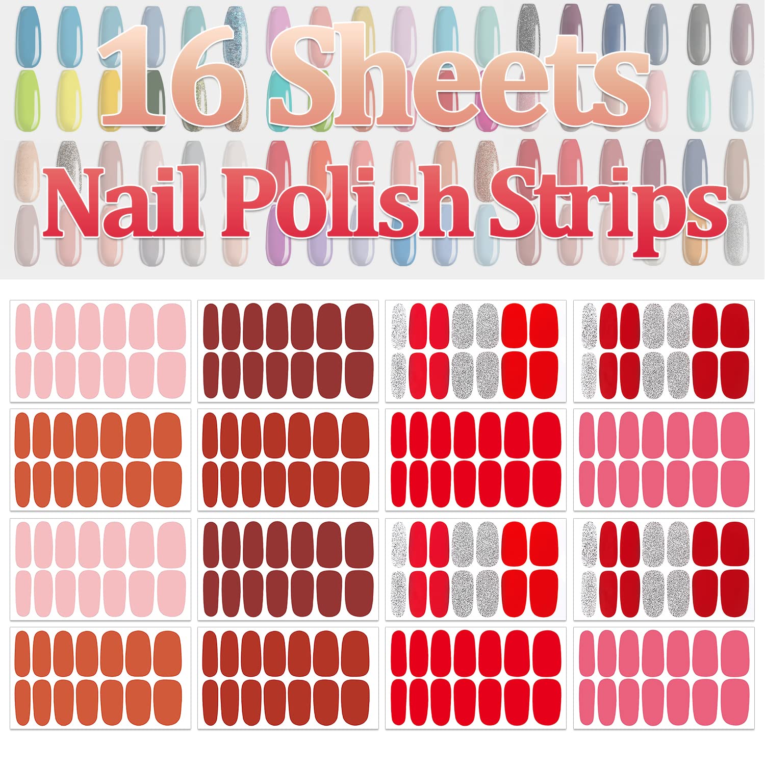 SILPECWEE Red Nail Polish Strips for Women - 16 Self-Adhesive Gel Nail Wraps with Nail File | Easy DIY Manicure at Home, Salon-Quality Nail Art Stickers for Parties, Weddings & Special Occasions