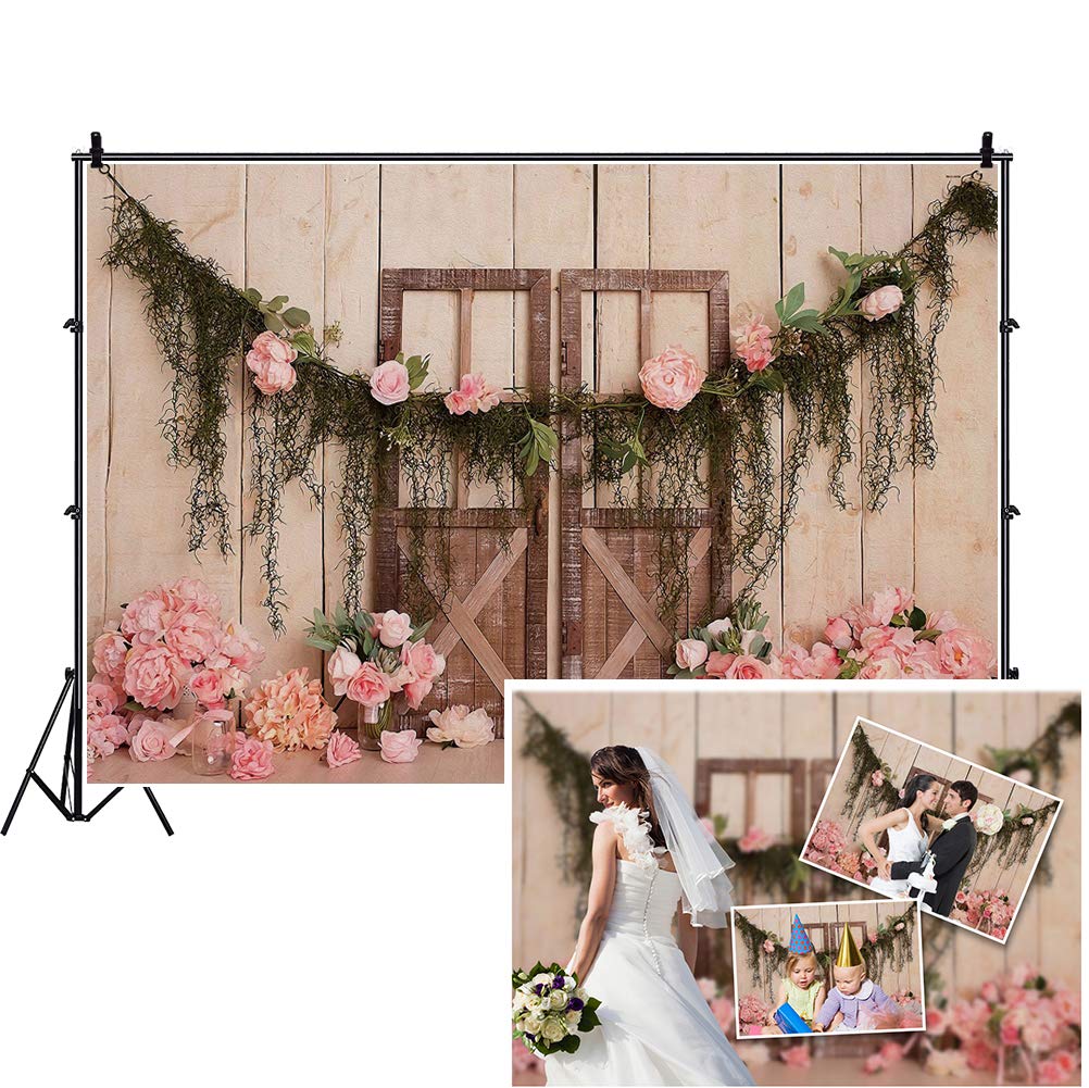 10x6ft Rustic Floral Wedding Backdrop - Polyester Photography Background for Bridal Showers, Cake Smash 1st Birthday, Engagement Parties & YouTube Videos | DASHAN Elegant Wood Door Design