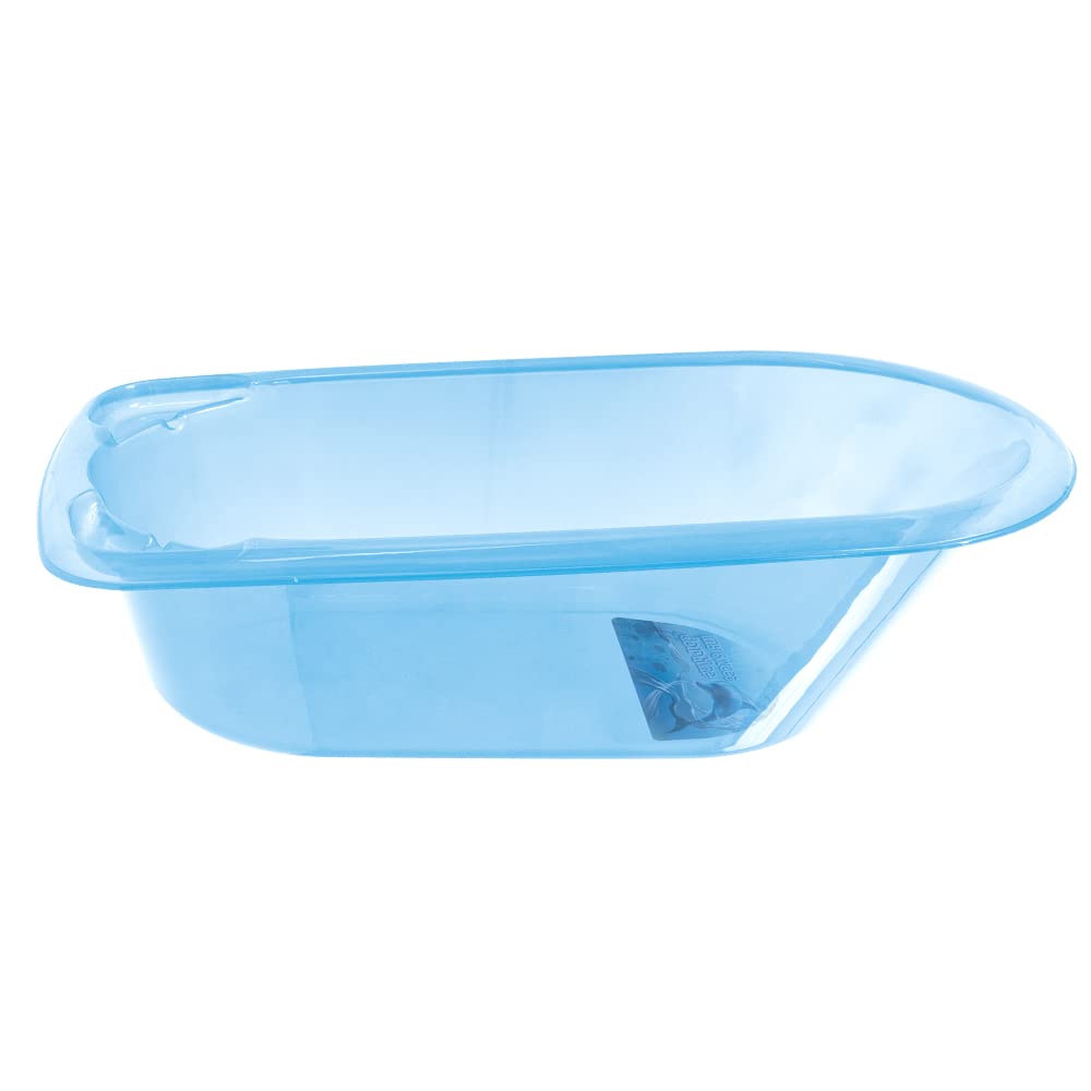 SQ Professional 50L Transparent Baby Bathtub - Tapered Design for Comfort, Includes Soap Holder & Easy to Clean (Blue) - Perfect for Newborns, Infants & Toddlers Bath Time Safety