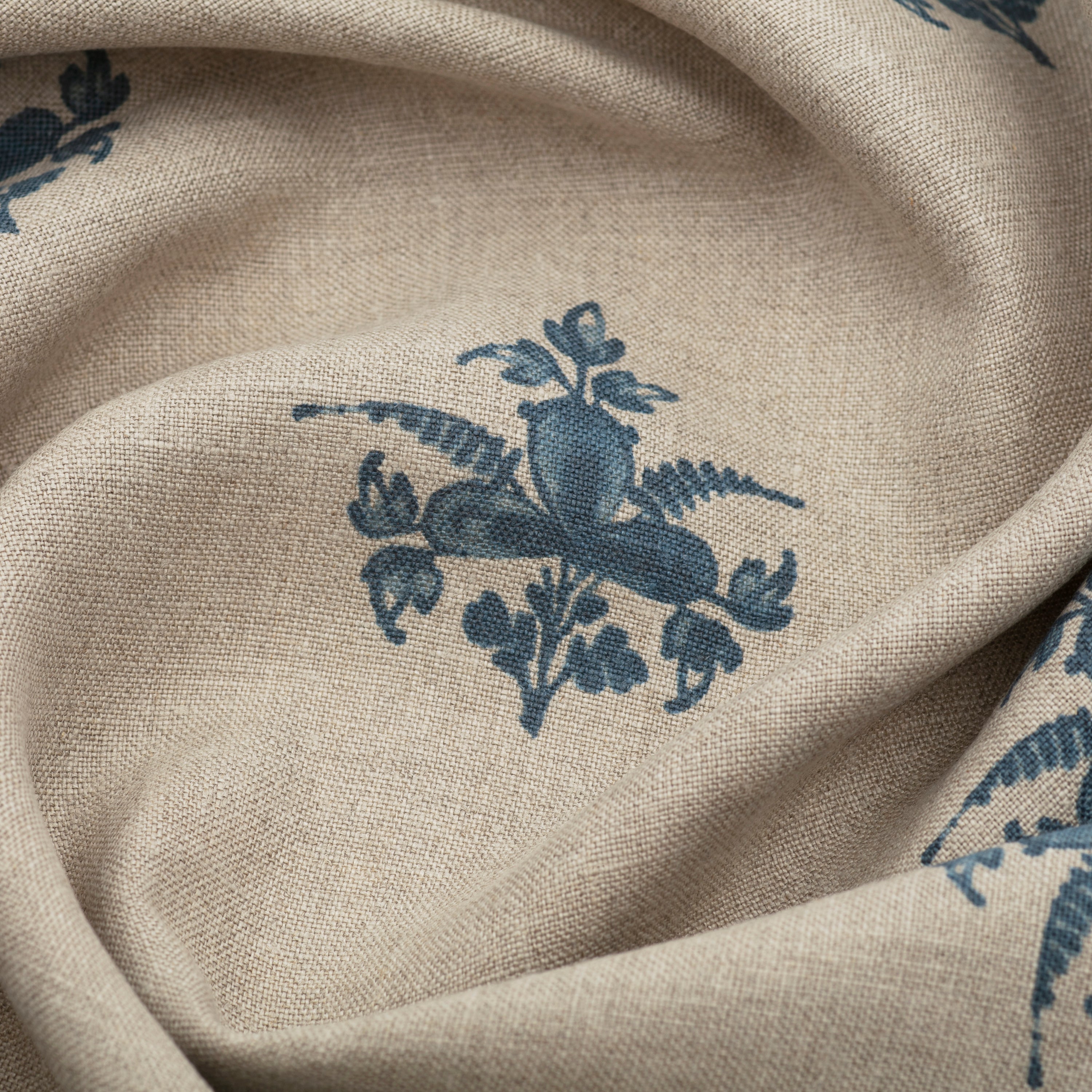 Premium Trifolium Clover Linen Fabric - Midnight Blue on Natural Samples | Perfect for Home Decor, Upholstery & DIY Craft Projects