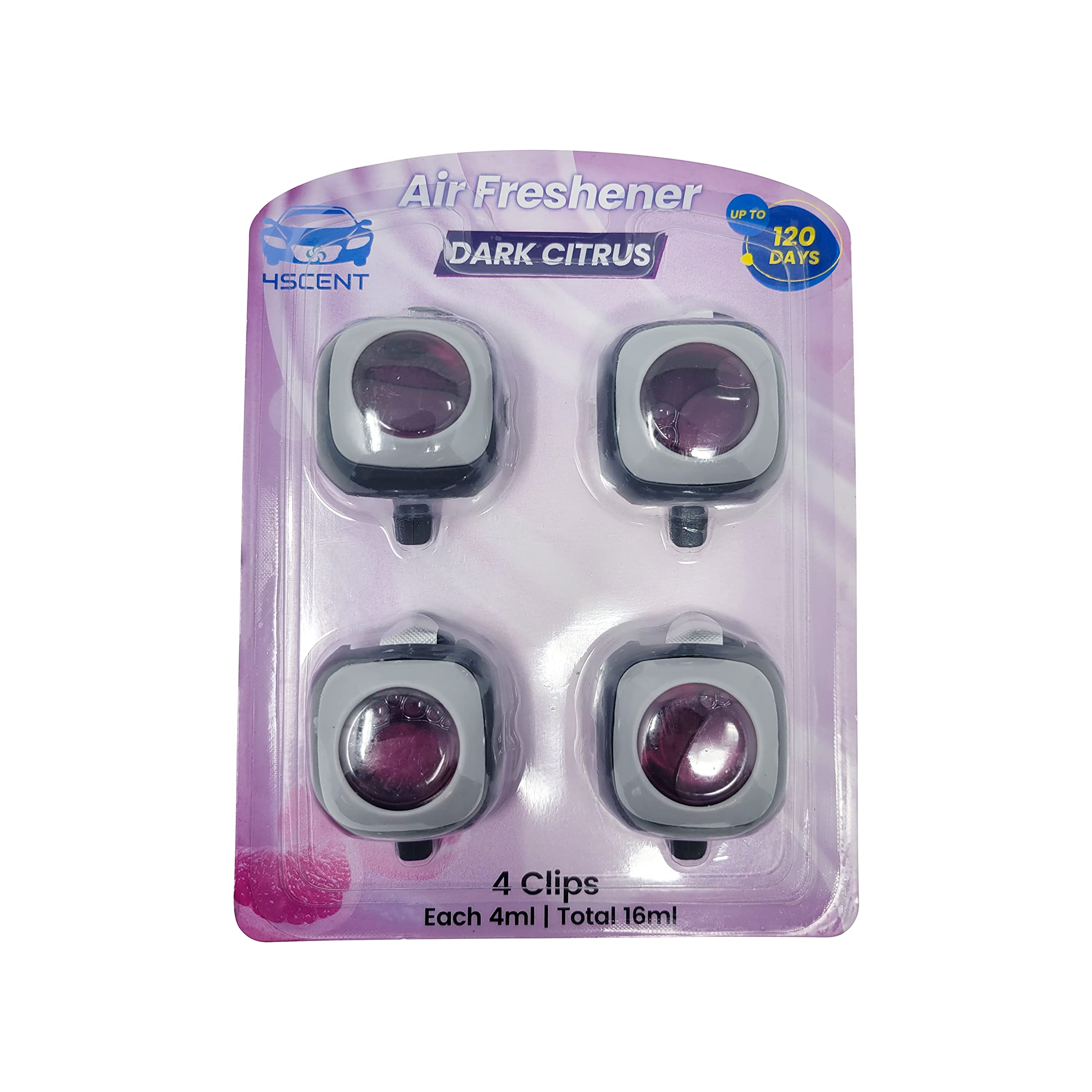 4SCENT Car Air Freshener Vent Clip - Long-Lasting Citrus Scent (120 Days) for Fresh Car Interior
