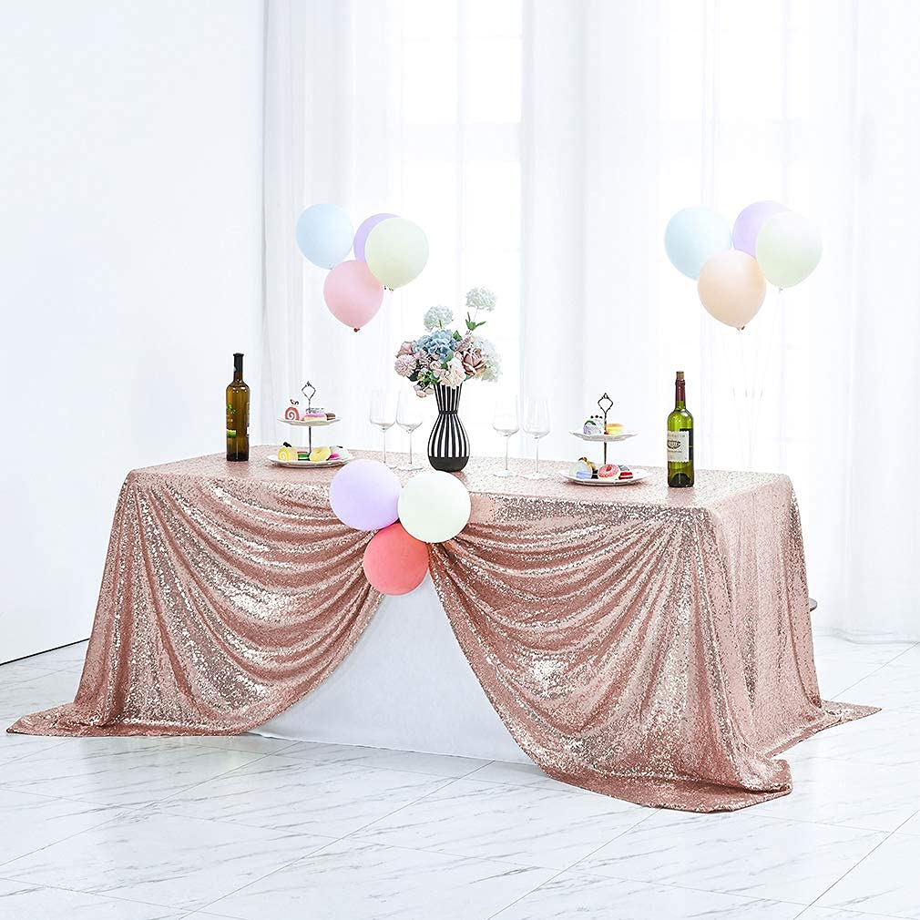 50x80 Inch Rose Gold Sequin Tablecloth - Glitter Rectangular Table Cover for Wedding, Bridal Shower, Birthday Party, Banquet & Dessert Table Decor | Elegant Event & Home Decor