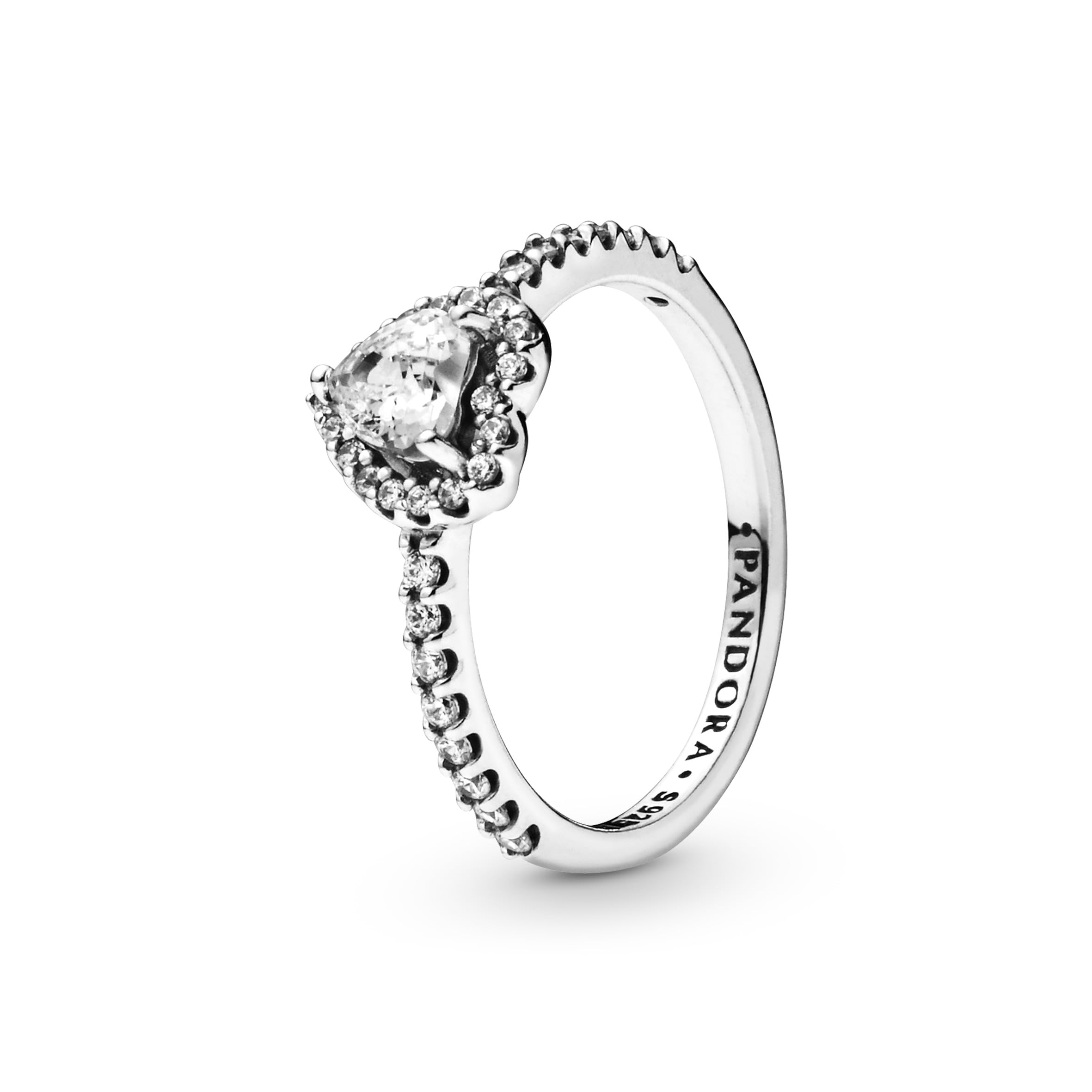 PANDORA Sterling Silver Elevated Heart Promise Ring for Women - Clear Cubic Zirconia Stackable Layering Ring - Size 7.5 with Gift Box - Perfect for Anniversaries, Valentine's Day & Romantic Gifts