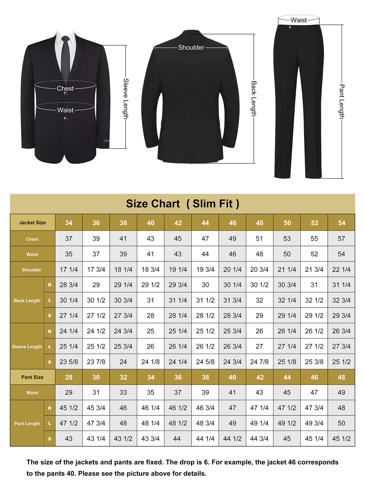 Men's Slim Fit 2-Piece Suit Set - 2-Button Business Blazer & Dress Pants - Formal Office Wear, Wedding & Professional Attire