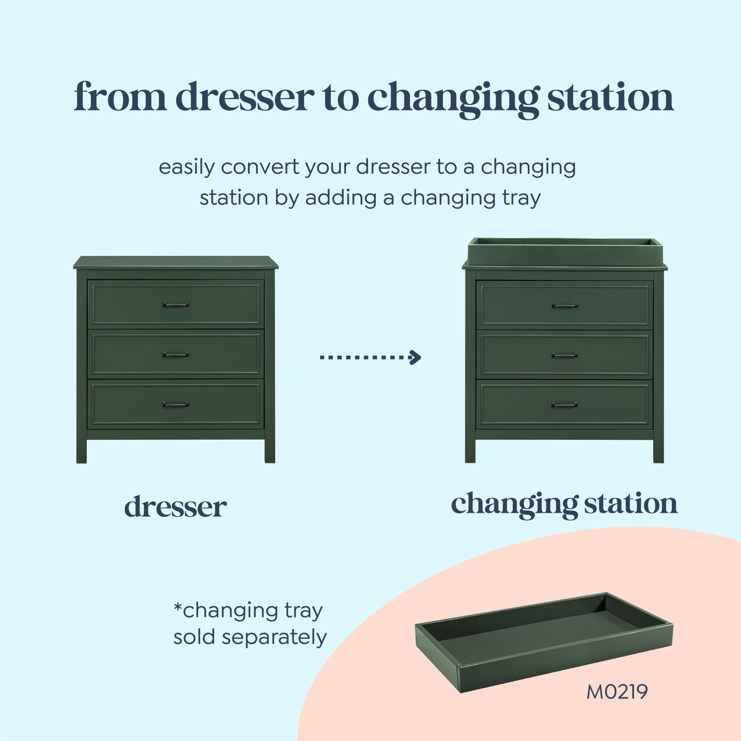 DaVinci Charlie 3-Drawer Dresser - GREENGUARD Gold Certified Wooden Chest for Nursery, Bedroom & Living Room - Compact Nightstand with Easy Assembly in Forest Green - Perfect for Baby Storage, Closet Organization & Small Space Decor