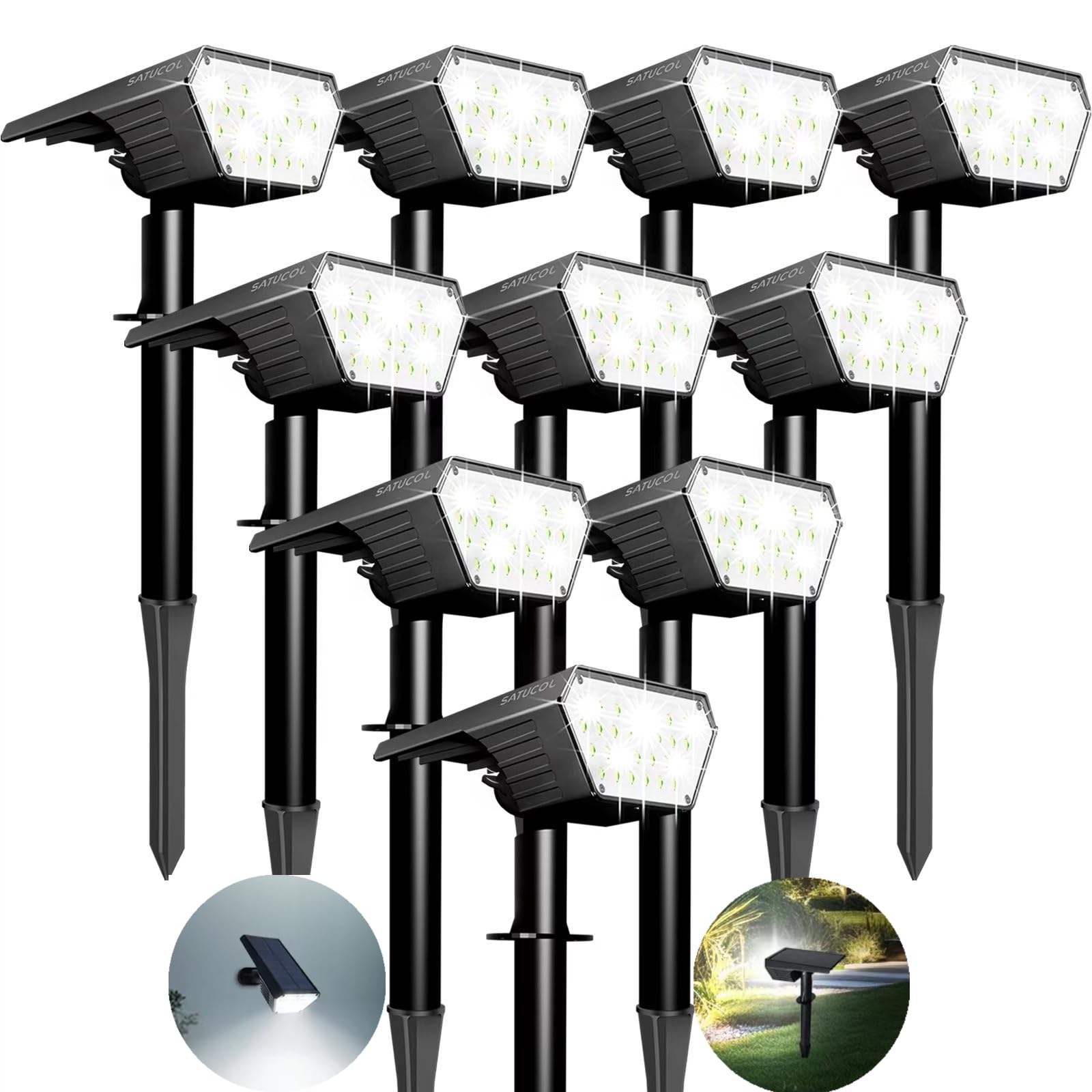 10 Pack Solar Spot Lights Outdoor Waterproof IP65, Auto On/Off Solar Powered Landscape Lighting for Garden Pathway, Yard, Driveway - Cool White | Energy Efficient & Weather Resistant for Year-Round Use