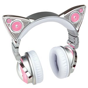 Axent Wear New Edition Wireless Cat Ear Headphones with LED Color Changing (12 Colors) - Bluetooth & Wired 3.5mm Jack, USB Type-C Charging - Perfect for Gaming, Music & Cosplay (White-Pink)