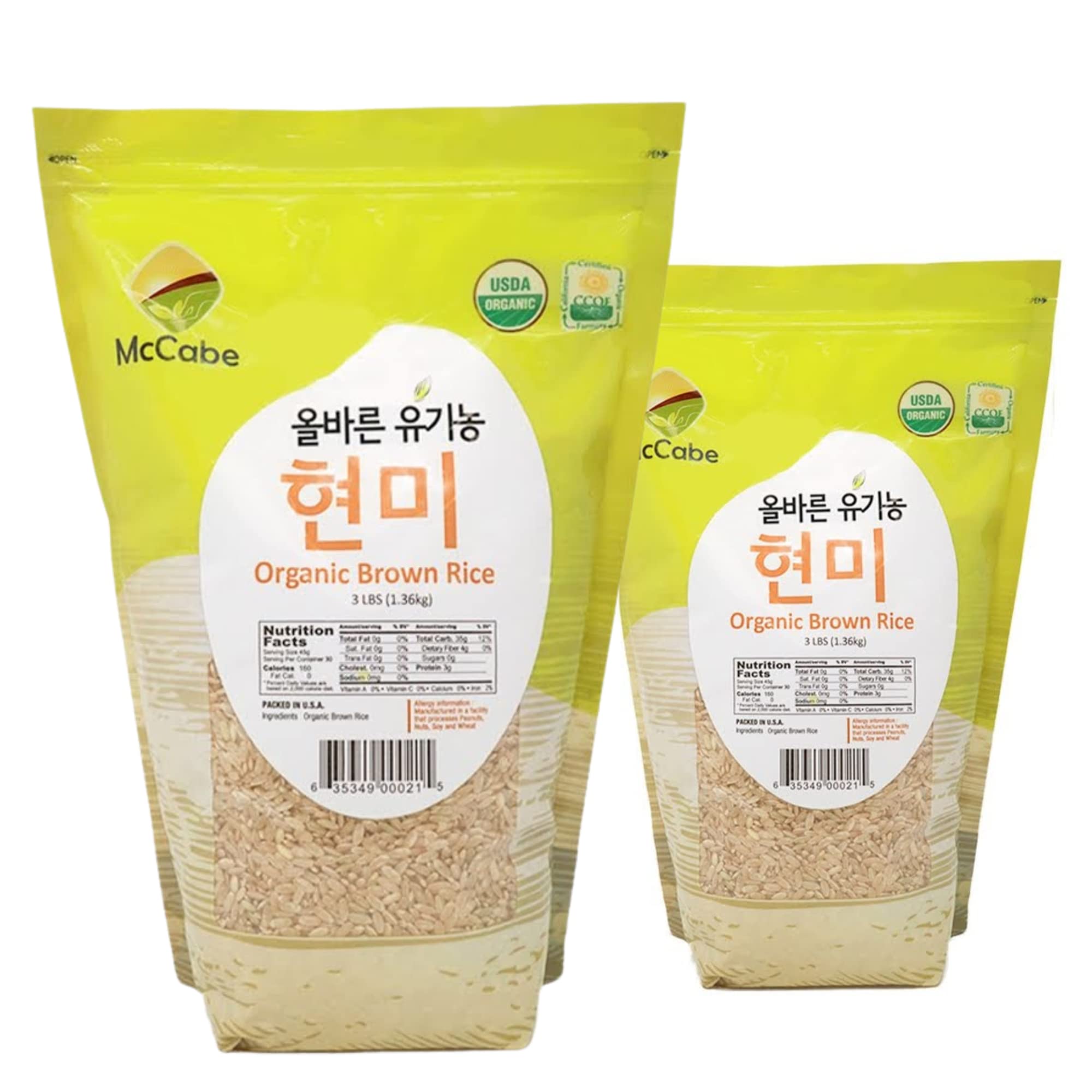 Organic Brown Rice by McCabe - USDA & CCOF Certified | High in Fiber & Minerals | 3Lbs (Pack of 2) | Perfect for Healthy Meals, Meal Prep & Gluten-Free Cooking | Product of USA