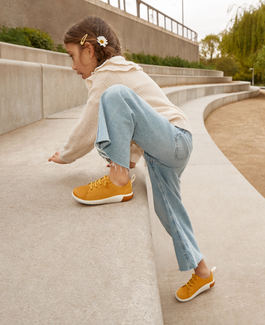 KNX Big Kids' Leather Sneakers - Daffodil & Star White | Stylish & Comfortable Shoes for School, Play & Everyday Wear
