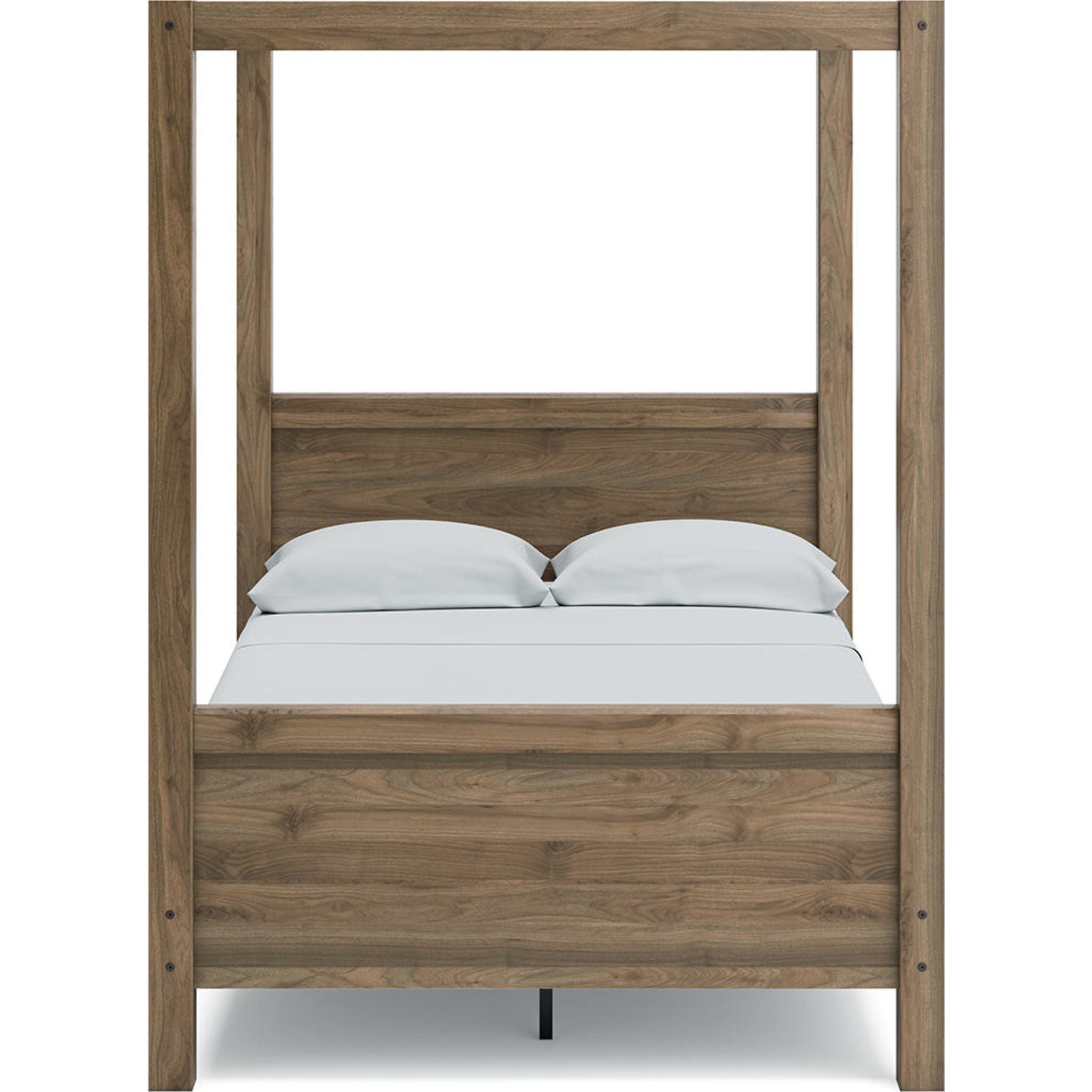 Aprilyn Full Canopy Bed in Honey Finish - Elegant Queen Size Canopy Bed Frame with Curtain Rods for Romantic Bedroom Decor, Perfect for Master Bedrooms, Guest Rooms & Bohemian Style Homes