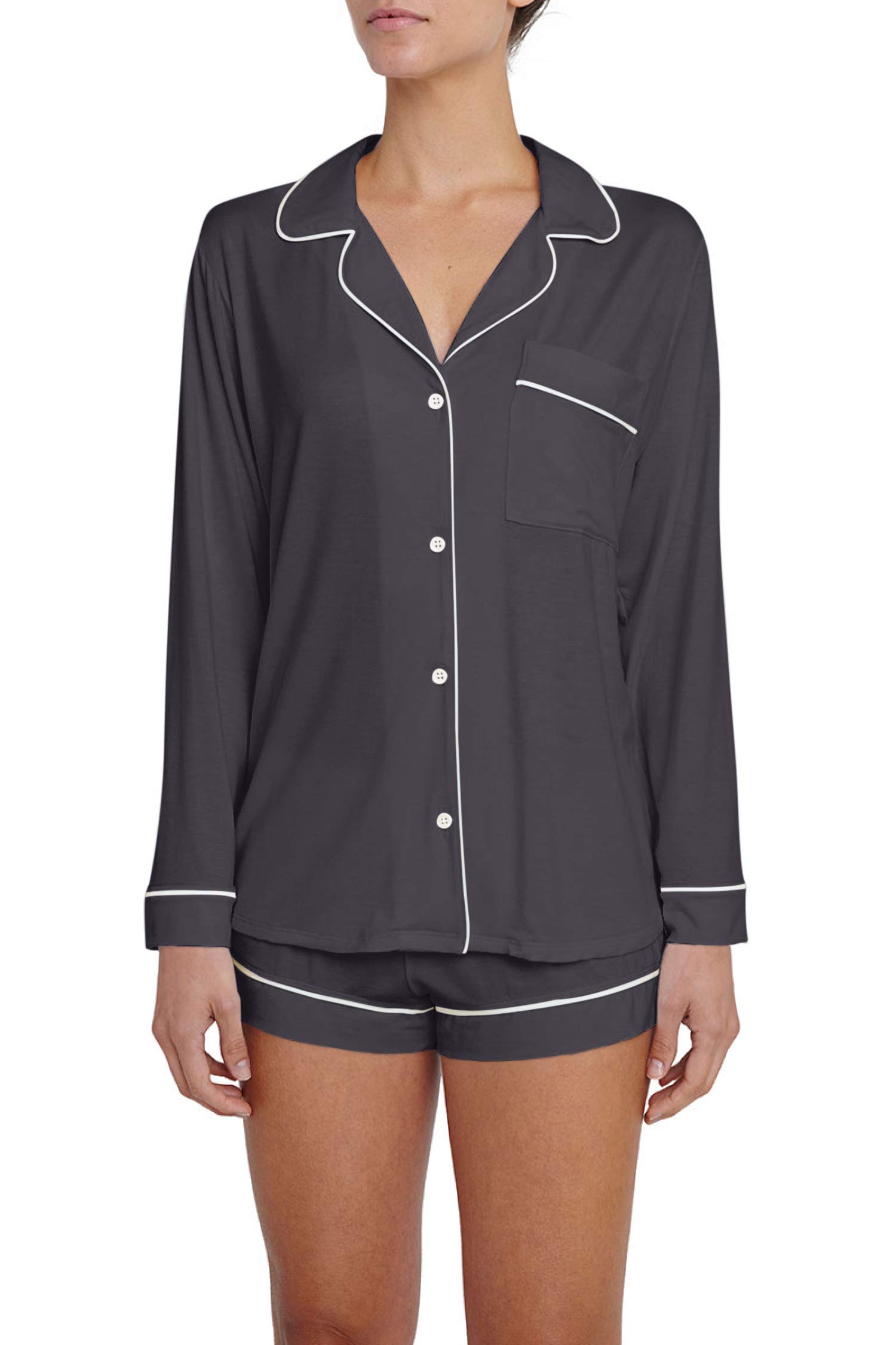 Eberjey Gisele Classic Women's Pajama Set - Soft Long Sleeve Shirt & Comfortable Shorts | Cozy Sleepwear for Relaxing at Home & Lounge Wear