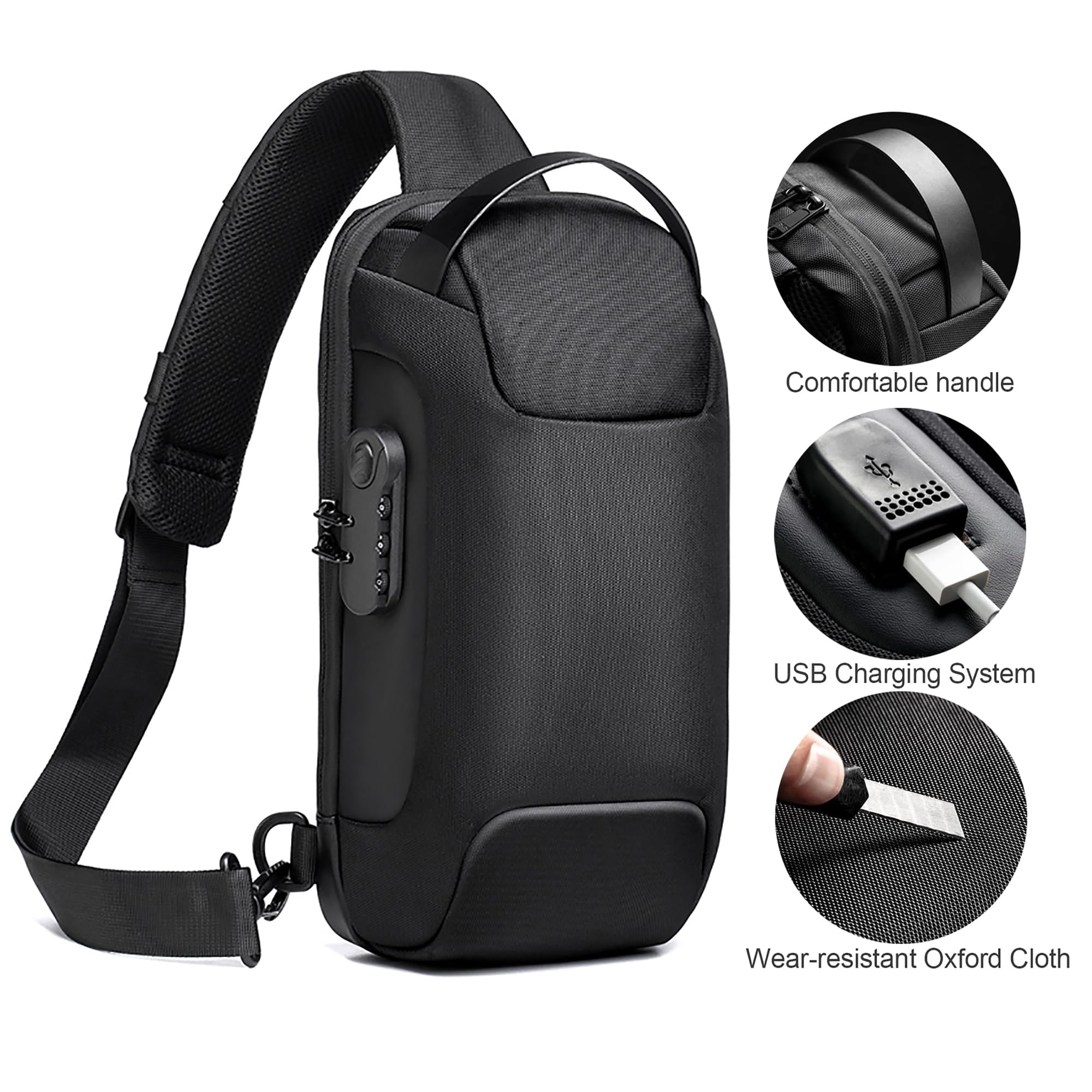 Konelia Anti-Theft Sling Chest Bag - Waterproof Crossbody Shoulder Backpack with USB Charging Port for Travel, Hiking & Daily Commute