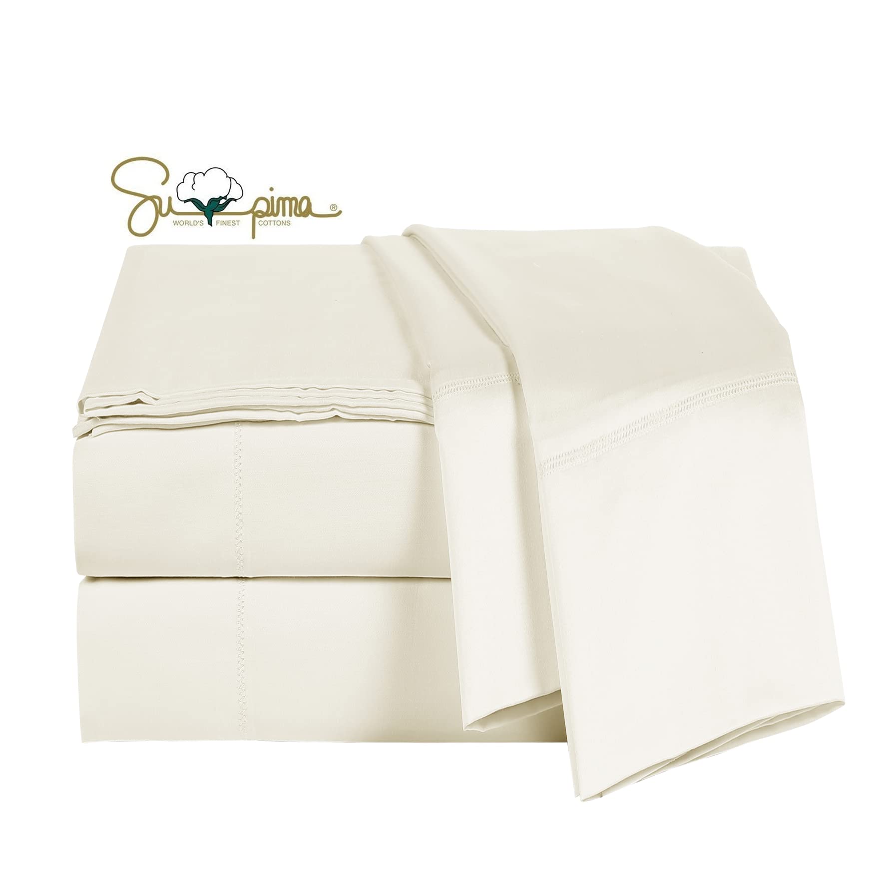 Luxury 100% Supima Cotton Queen Size Bed Sheet Set - 600 Thread Count, 4-Piece Soft & Silky Sateen Weave, Deep Pocket Fits Mattress Up to 18