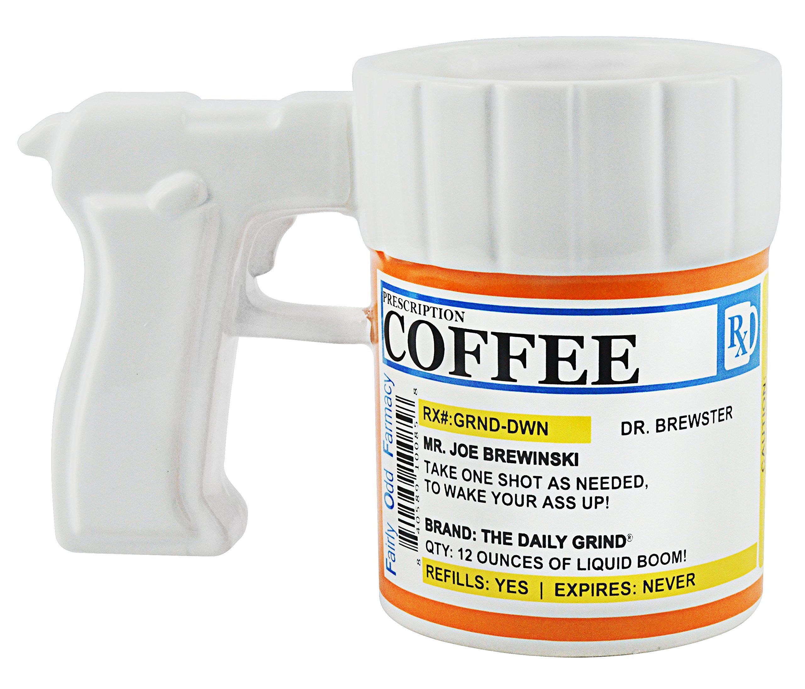 Fairly Odd Novelties Prescription Gun Coffee Mug - 12oz Funny Doctor Themed Ceramic Cup - Perfect for Office Humor, Gag Gifts & Coffee Lovers