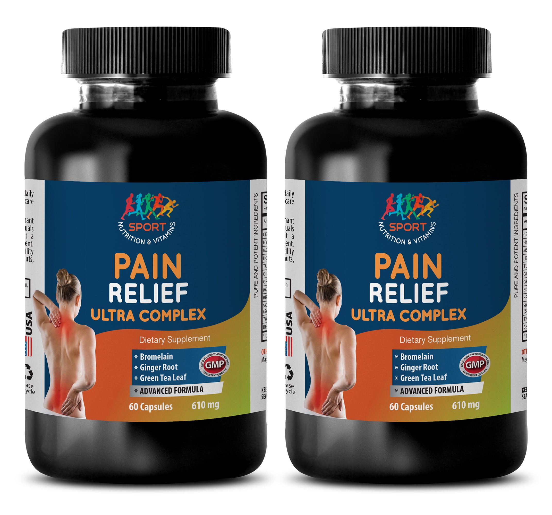Pain Relief Ultra Complex 610MG with Green Tea Extract - 2 Bottles (120 Capsules) - Natural Joint & Muscle Pain Therapy Supplement for Athletes & Active Lifestyles