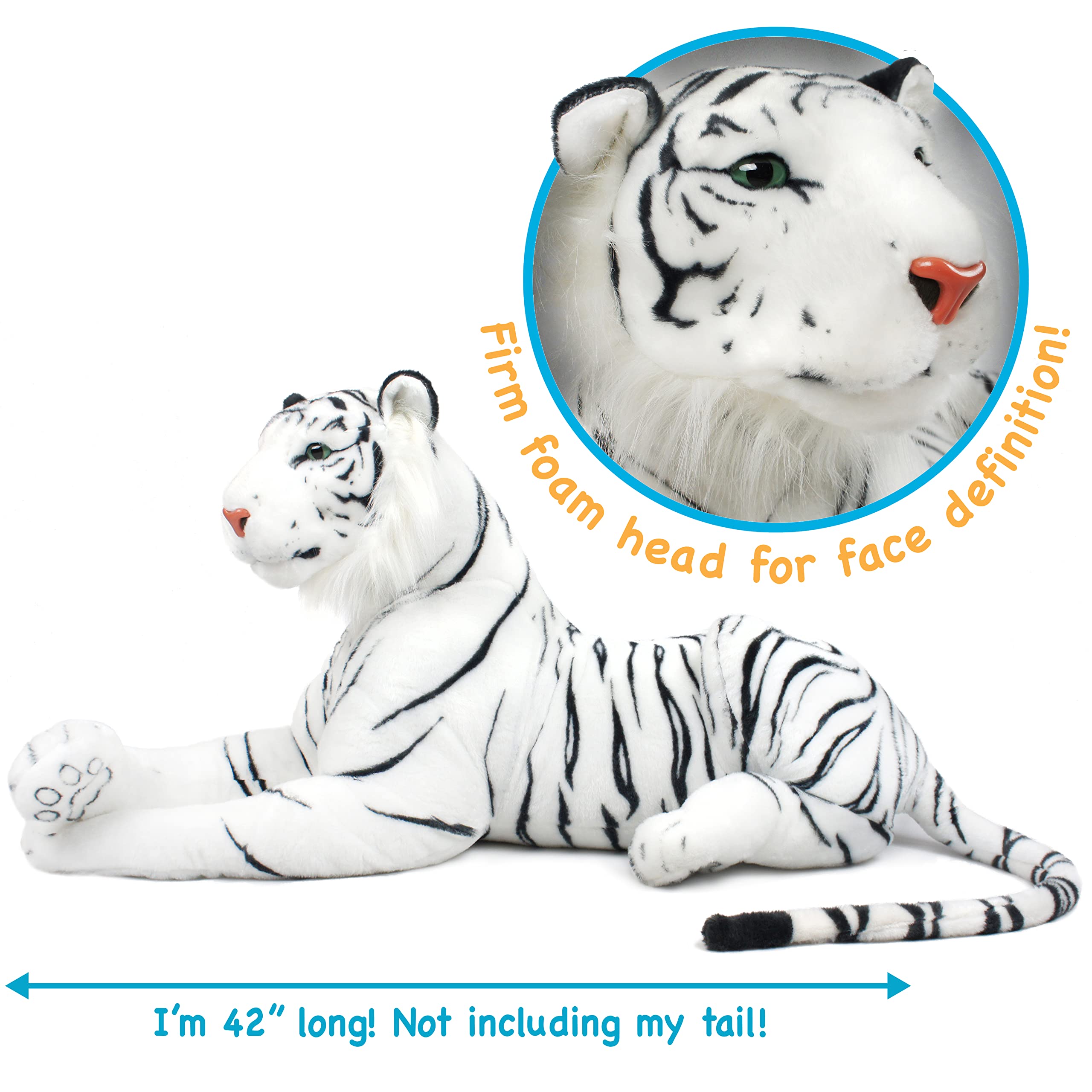 Timurova The White Tiger - 42 Inch Large Plush Stuffed Animal Toy, Soft Giant White Tiger Plushie for Kids, Adults, Home Decor, Nursery, Gifts | Perfect for Cuddling, Room Decor, and Birthday Presents