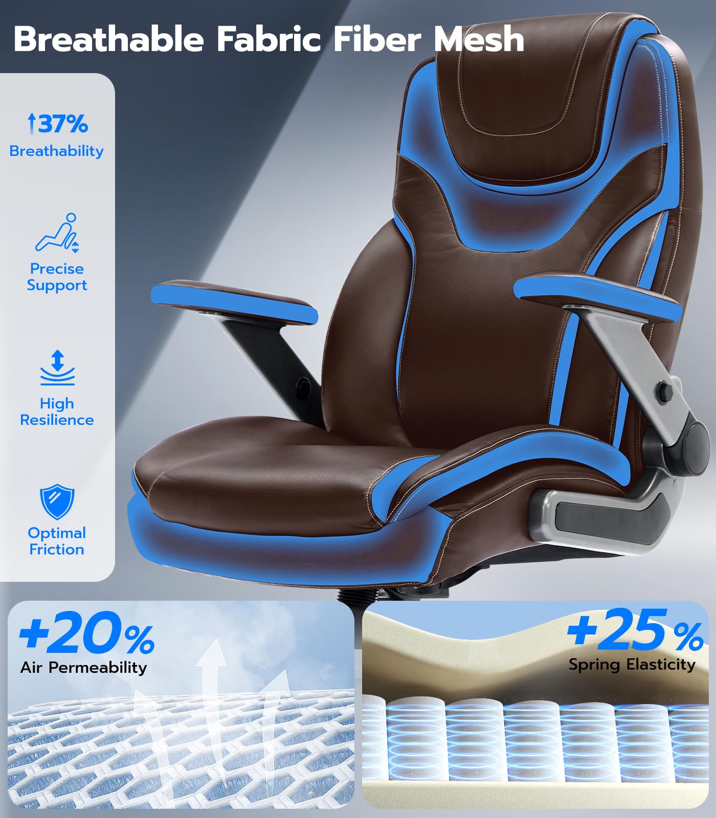 Big and Tall Office Chair with 5D Adjustable Arms - 600lbs Heavy Duty Ergonomic Executive Chair with Adjustable Lumbar Support - Fabric & PU Leather Managerial Chair (Maple Brown) - Perfect for Home Office, Gaming, and Professional Workspaces