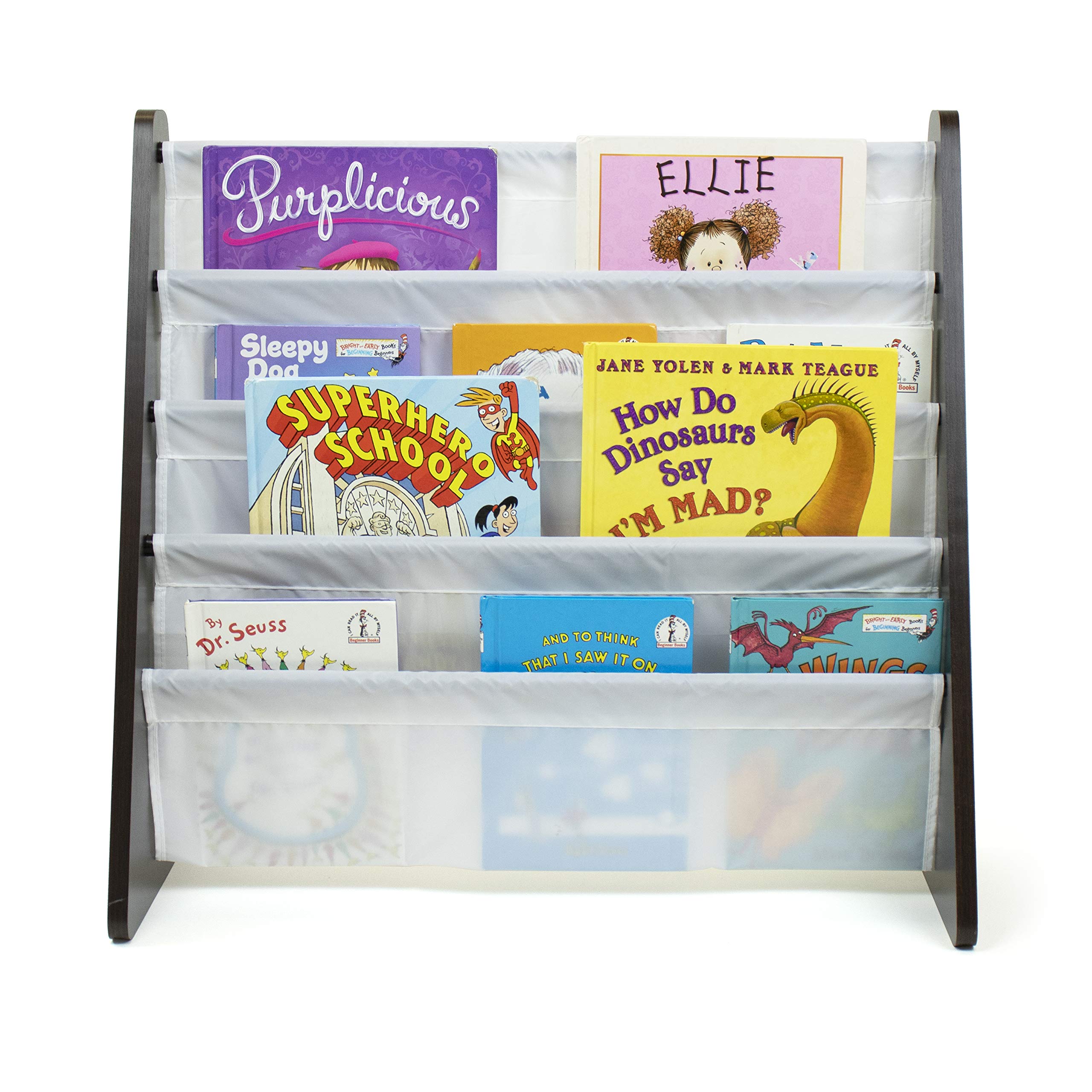 Humble Crew Supersized Wood Toy Storage Organizer with Book Rack - Kids Room Bookshelf for Toys & Books (Espresso/White) - Perfect for Nursery, Playroom & Classroom Organization