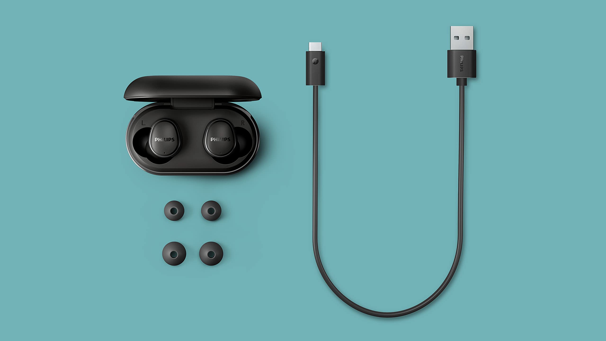 Philips T4556 True Wireless Earbuds with Active Noise Cancellation (ANC), IPX4 Waterproof & Sweatproof, Bluetooth 5.0, 30H Playtime - Perfect for Gym, Running, Travel & Work (Black)