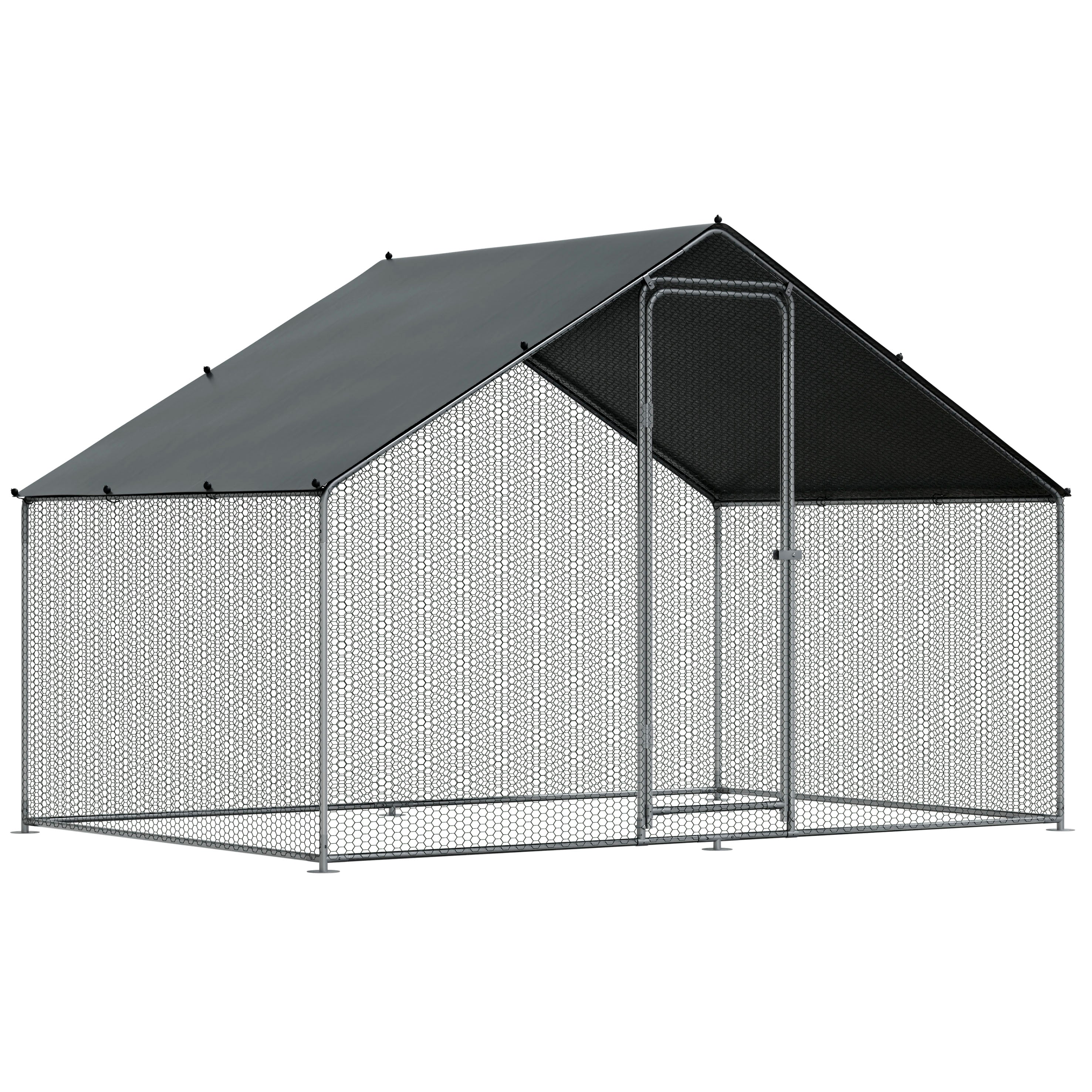 3x2x2m Galvanized Steel Walk-In Chicken Coop with Roof Cover & PVC Coated Wire - Secure Poultry Enclosure for Backyard Chickens, Ducks, and Small Animals | Ideal for Outdoor Farm, Garden, and Pet Protection