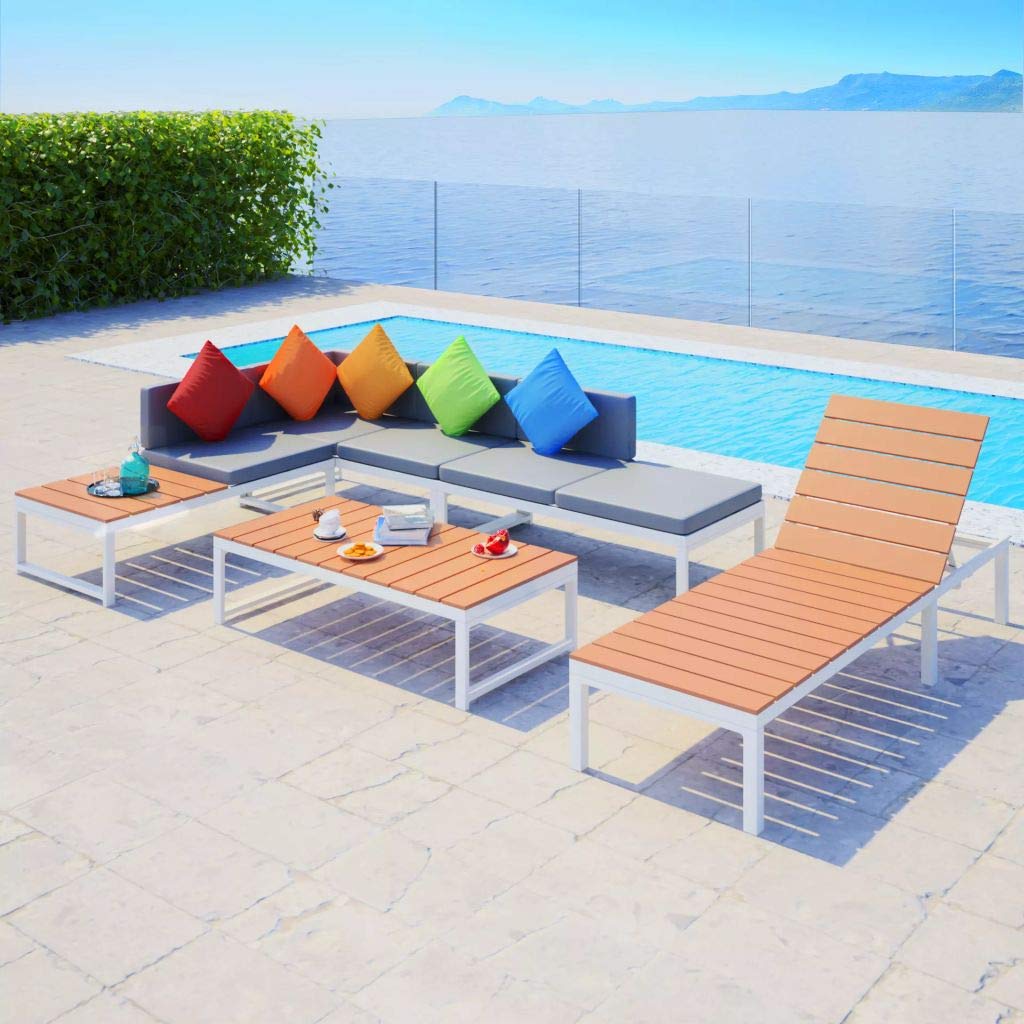 5-Piece Garden Sofa Lounge Set with Cushions - Aluminum & WPC Patio Furniture Sectional - Outdoor Living Room Set for Backyard, Poolside & Garden Relaxation