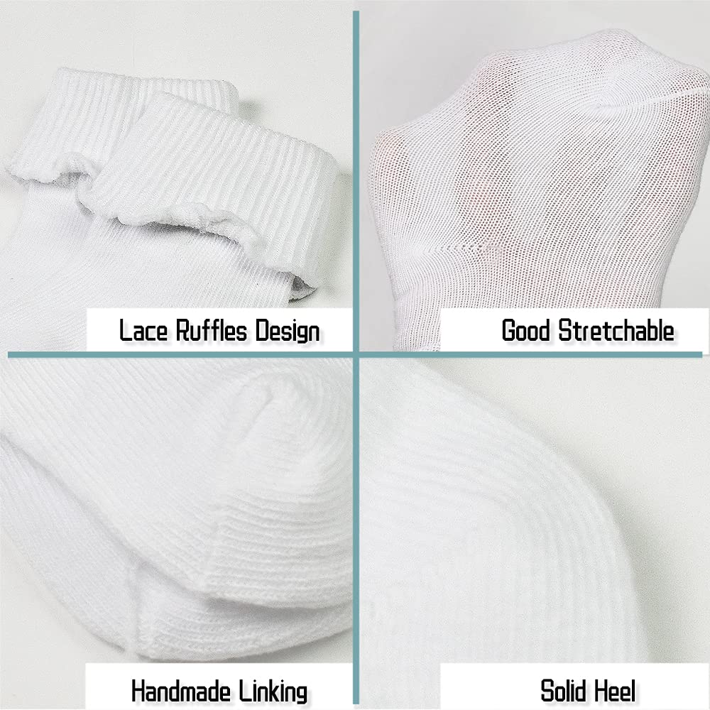 Baby Girls Ruffle Lace Socks 12 Pairs - Soft Cotton Newborn Infant Toddler Socks for Everyday Wear, Photo Shoots & Special Occasions