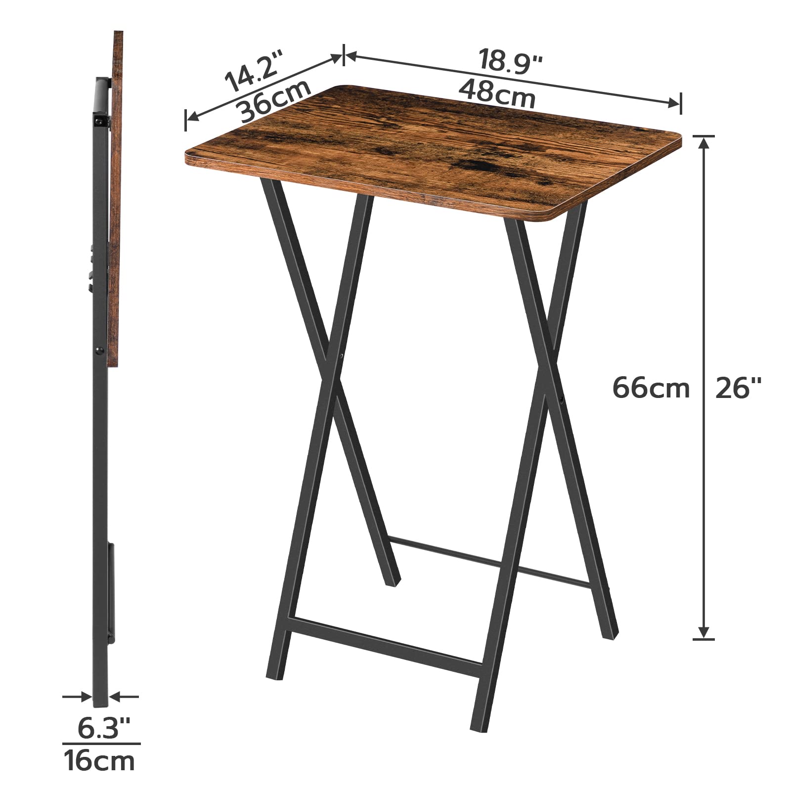 HOOBRO 2-Pack Portable Folding TV Trays - Space Saving TV Dinner Tables for Small Spaces, Rustic Brown & Black - Perfect for Eating on Couch, Bed, or Home Office - Easy Assembly & Compact Storage BF20BZP201