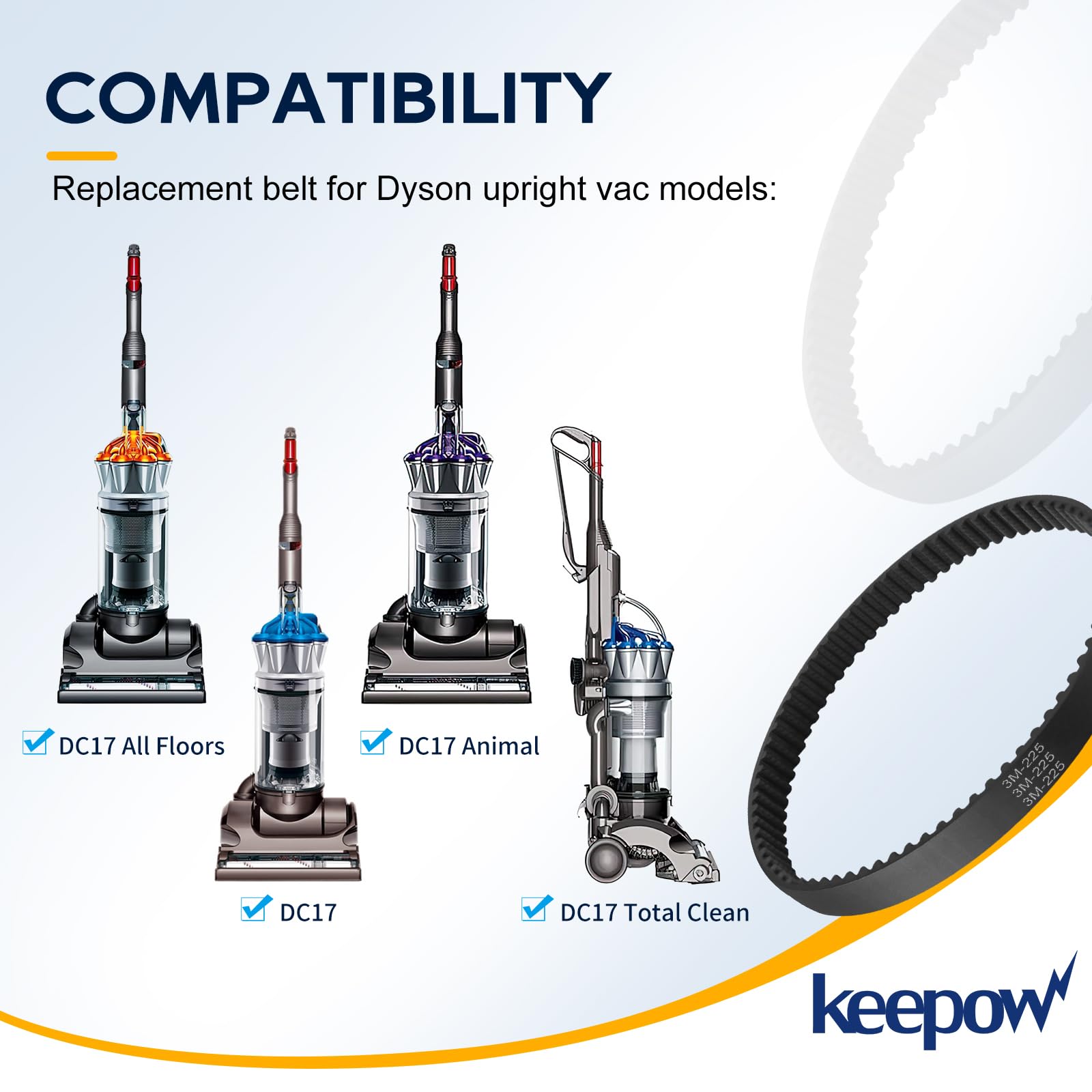 KEEPOW DC17 Replacement Belt for Dyson Animal Vacuum Cleaner - 2 Pack (Fits Part 911710-01/02) - Compatible with Dyson DC17, DC17 Animal, DC17 Absolute - Perfect for Pet Hair, Deep Cleaning & Home Maintenance