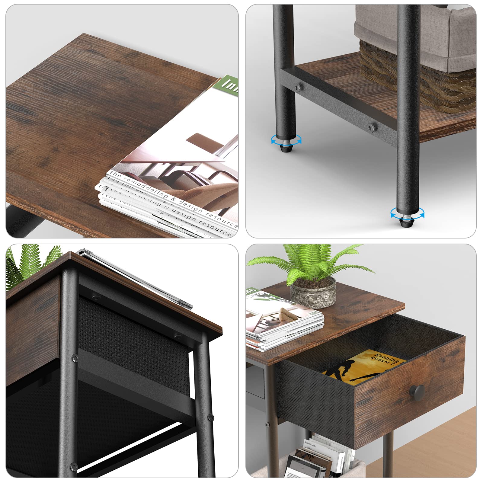 Rustic Night Stand with Drawer - 2-Tier Bedside Table for Small Spaces, Bedroom, Living Room, Study & Office - Perfect for Storage & Décor